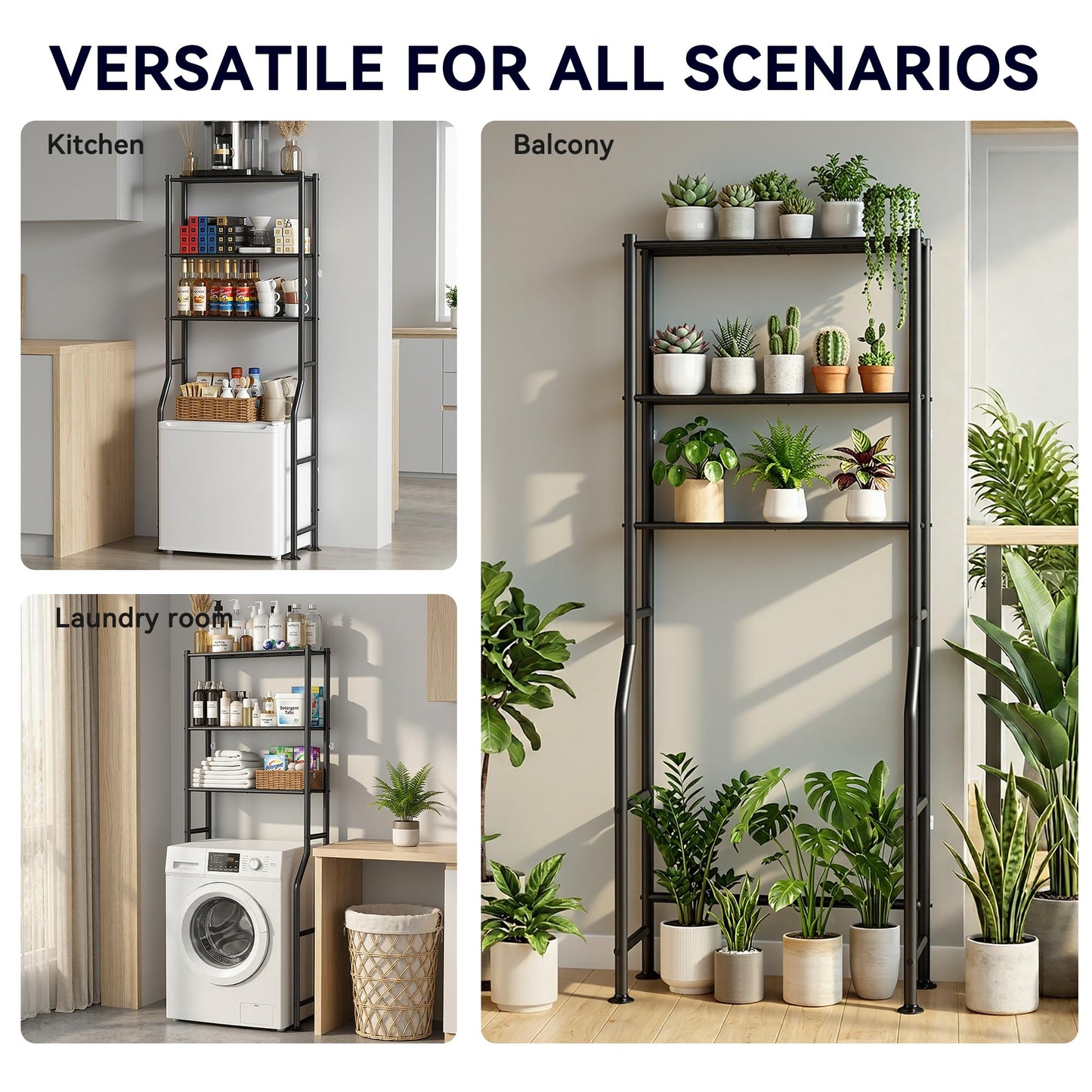 ASCENREST 3-Tier Over The Toilet Storage, Freestanding Metal Bathroom Shelves, Space Saver Above The Over Toilet Storage Shelf for Bathroom (Black)