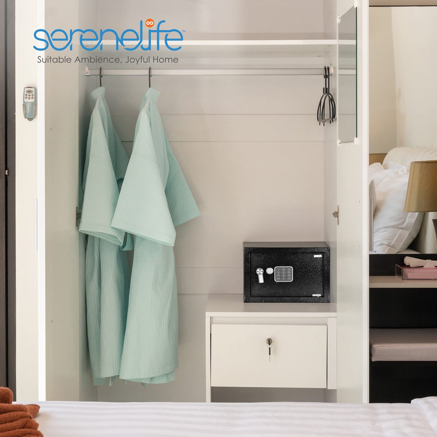 SereneLife Electronic Safe Box | Heavy Duty 13.8’’ x 9.8’’ Lockbox | Digital Keypad Code & 2 Key access | Small Money Safe for Home & Office | Secure Cash, Jewelry, Valuables | Wall & Floor Mountable