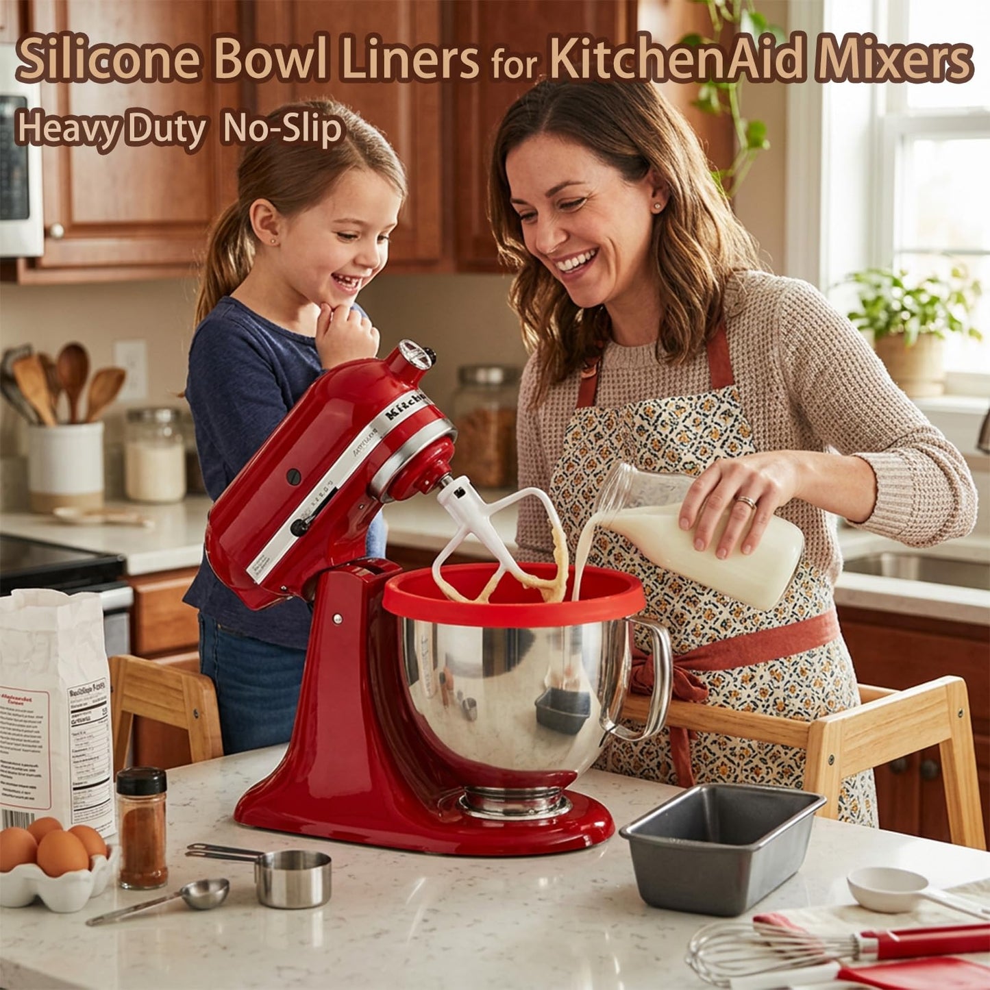 Silicone Bowl Liners for KitchenAid Tilt-Head 5 Qt Stand Mixers, 3 Silicone Liners & Lids/Extra-Thick/No Plastic Smell/Dishwasher Safe/Food Grade/Kitchen Aid Accessories and Attachments for Baking