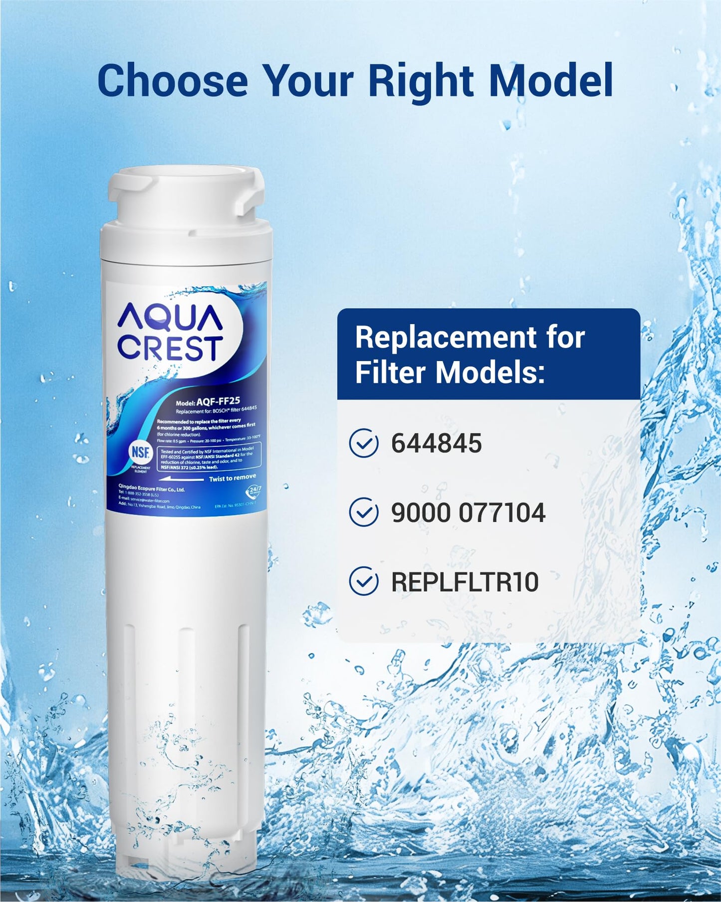 AQUA CREST 9000 077104 Refrigerator Water Filter Replacement for UltraClarity REPLFLTR10, Bosch Ultra Clarity 644845, 3 Filters