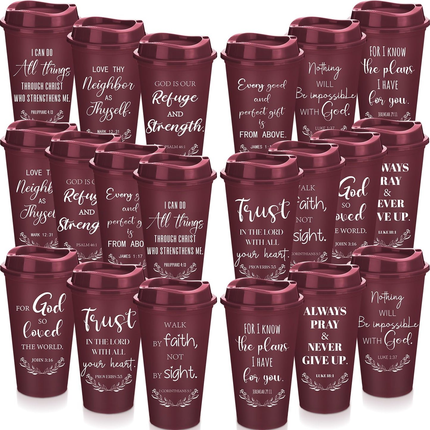 Skylety 40 Pack Christian Gifts for Fathers Bulk Church Gifts for Men 16oz Inspirational Bible Verse Coffee Cups with Lids for Dad Teacher Graduation Party Favor (Burgundy)
