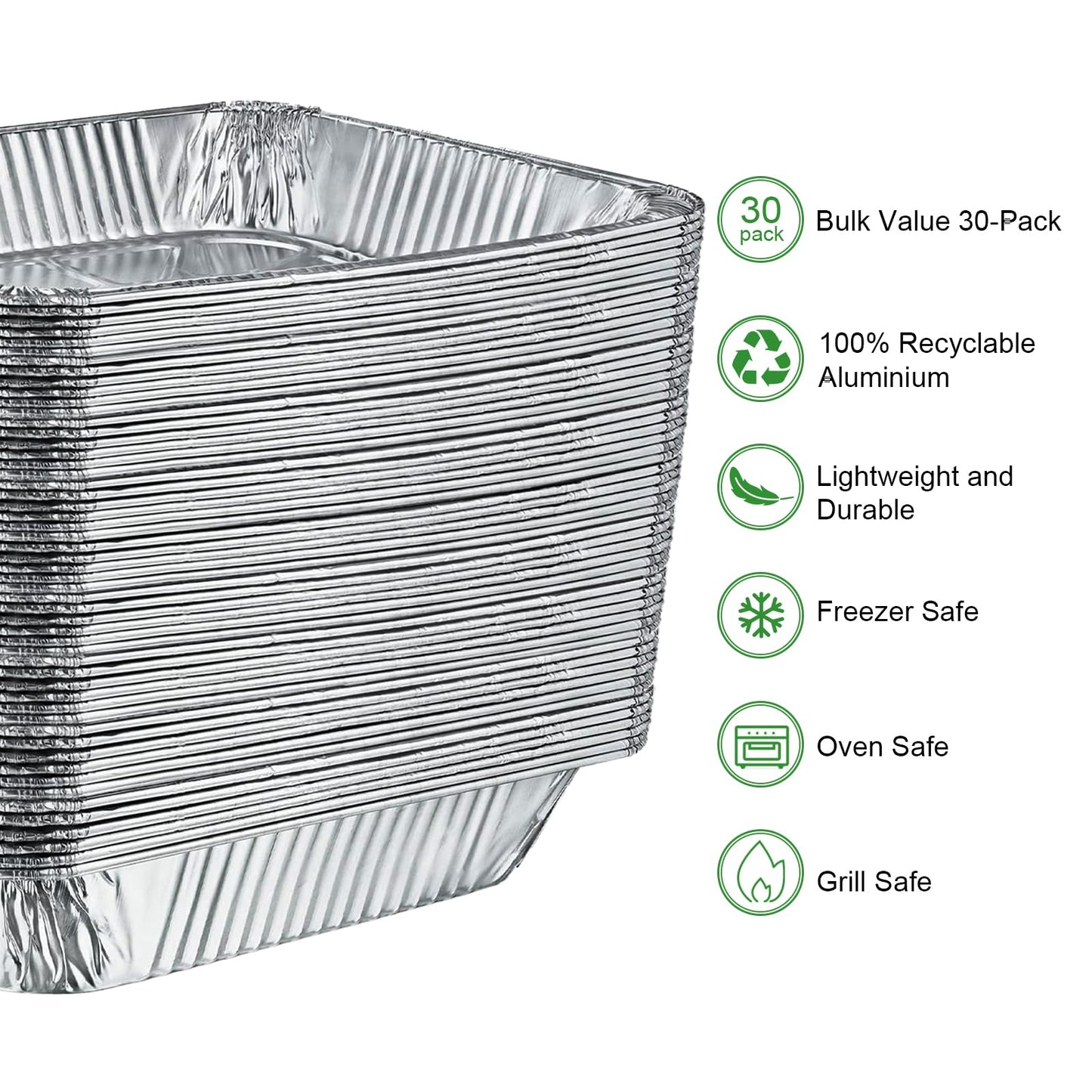 GrillChef Aluminum Foil Pans, Disposable 9x13 Baking Pans, 30 Pack Tin Foil Holders Half Size for Cake, Steam Table, Cooking, Heating, Storing, Aluminum Trays Heavy Duty