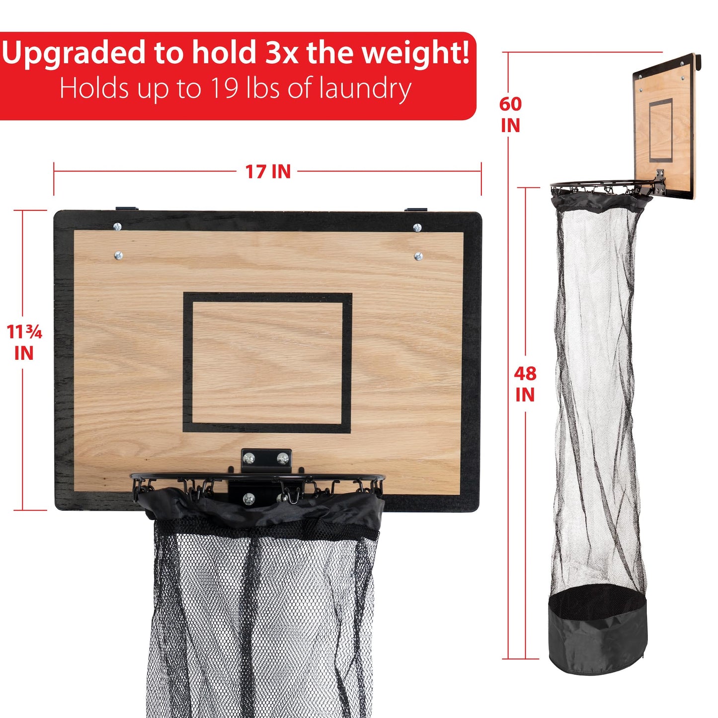 Wooden Basketball Hamper - Hoop Laundry Basket Over the Door - Room Decor