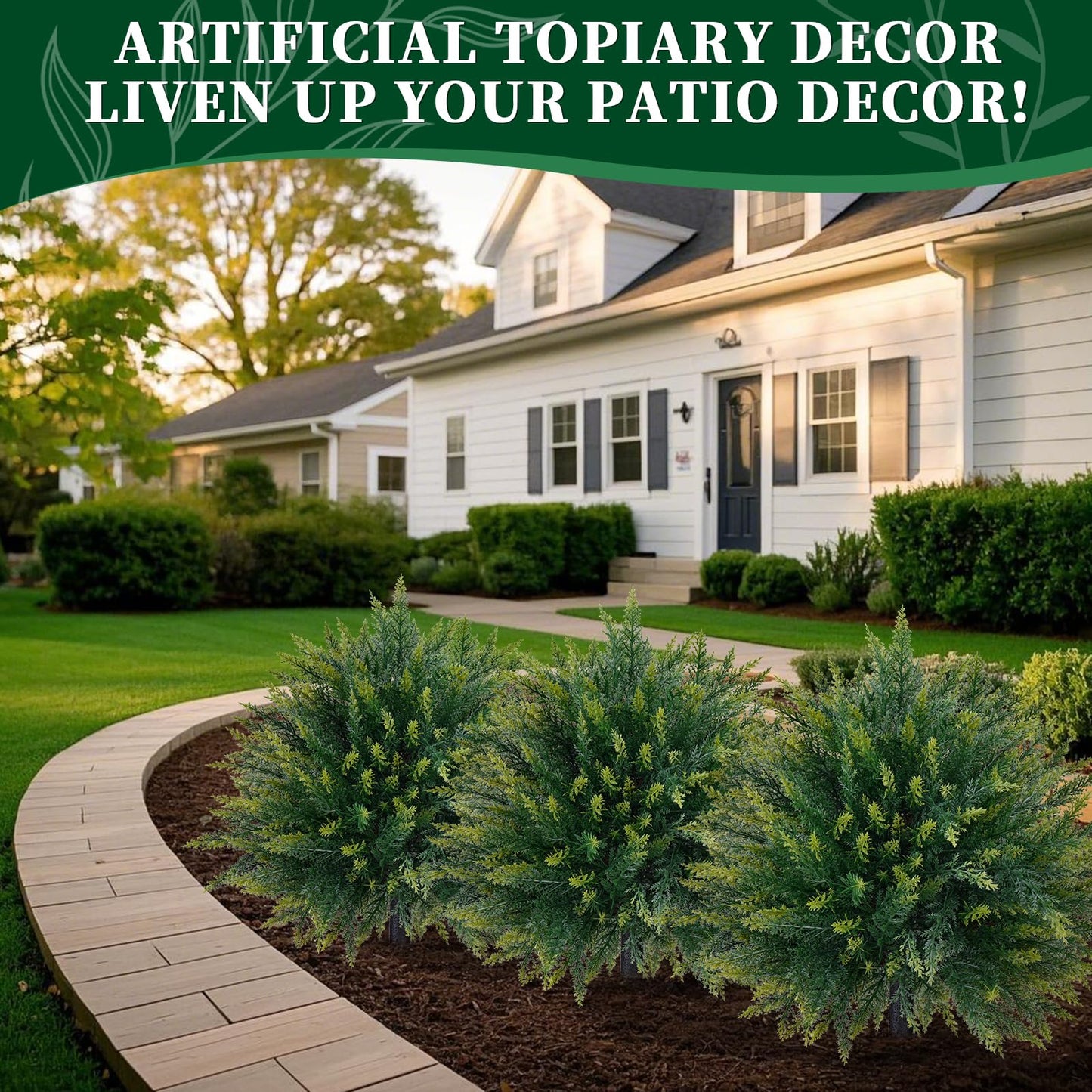 EverNature 2 Pack Artificial Cedar Topiary Trees with Ground Spike, Fake Pine Shrubs Bushes, UV Resistant Faux Evergreen Cypress Tree Plants for Indoor Outdoor Planters Front Porch