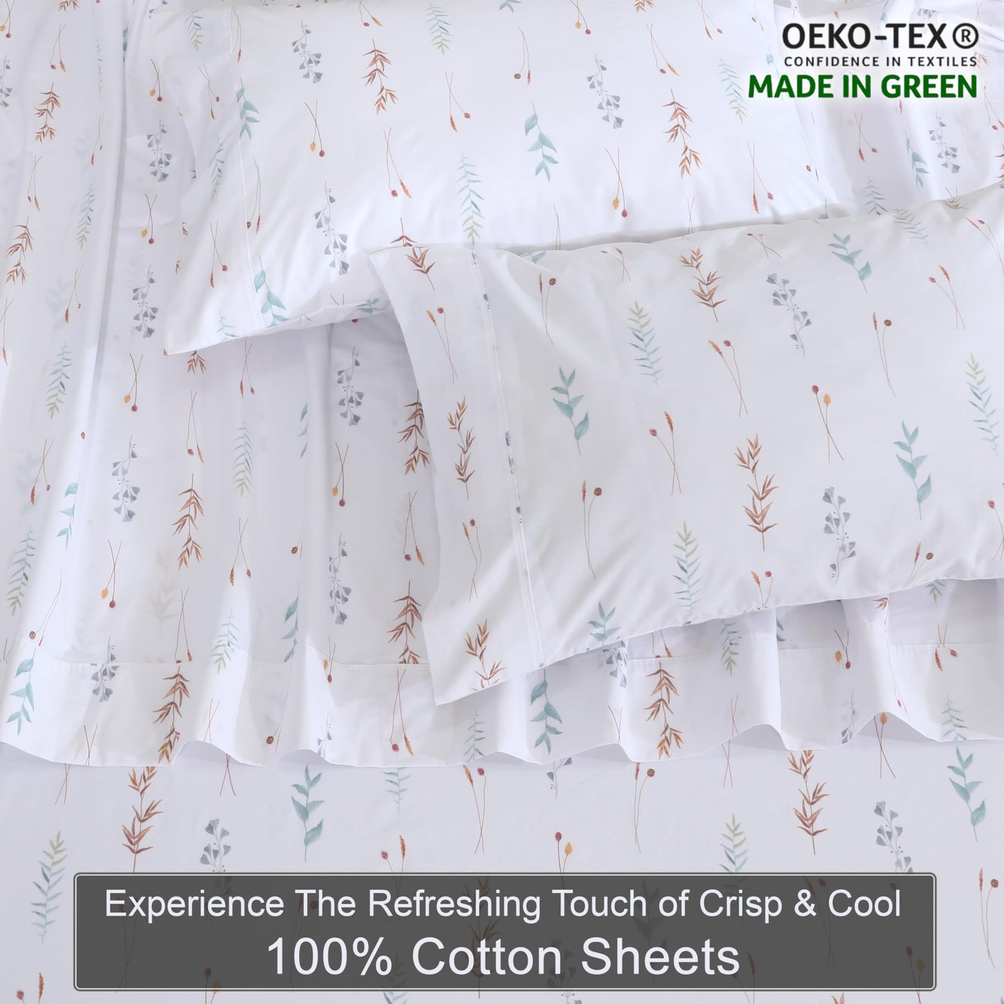 ZOYER 100% Cotton Percale Sheets Queen – Cooling Breathable Bed Sheets for Hot Sleepers, Crisp Hotel Style Bedding, Deep Pocket 16”, Lightweight Soft Durable 4 Pcs Sheet Set, Fairy Meadows