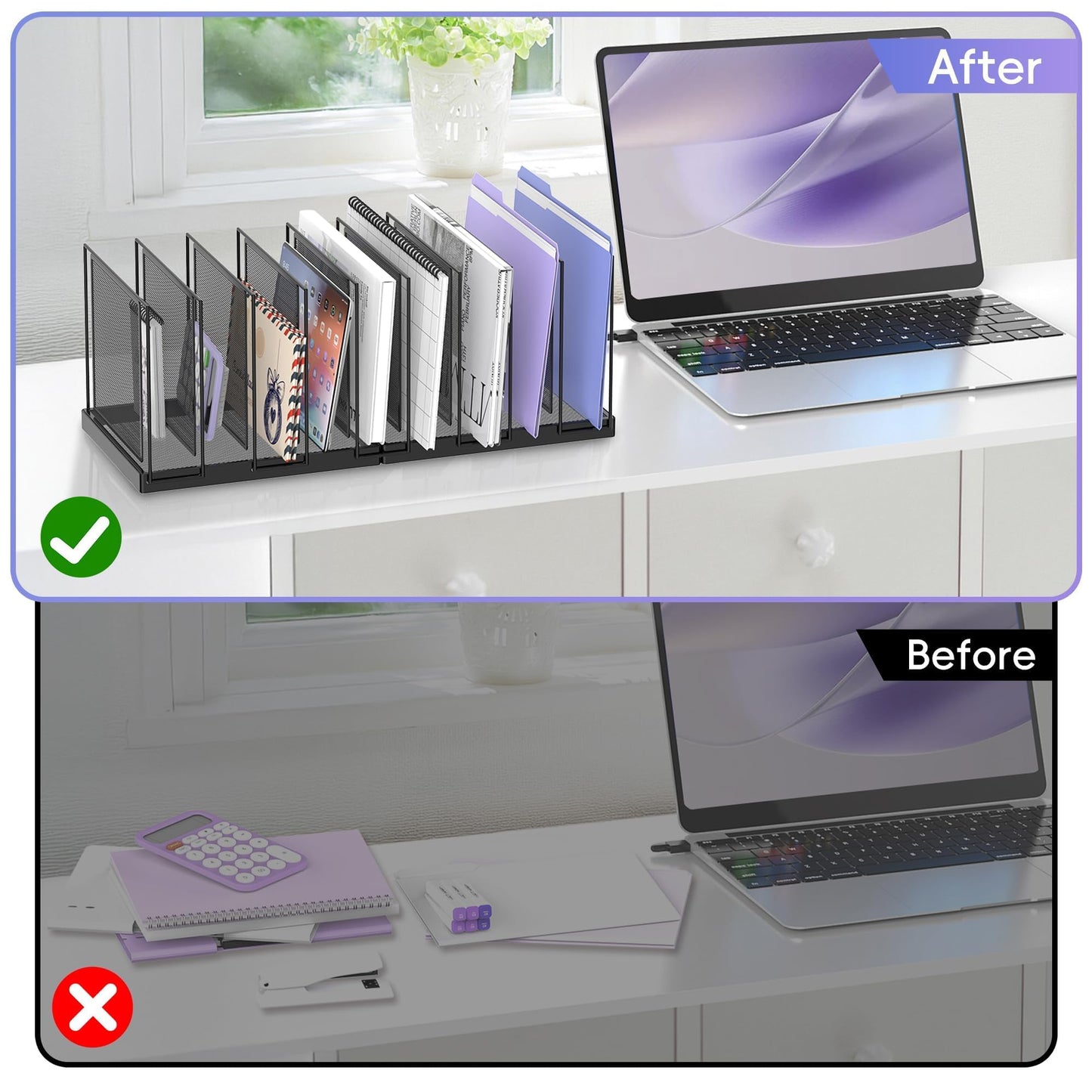 JMHUD 9-Section Desk File Organizer, Vertical File Holder, Mesh Desktop File Folder Metal File Organizer Stand for Office Home Classroom, Black, 2 Pack