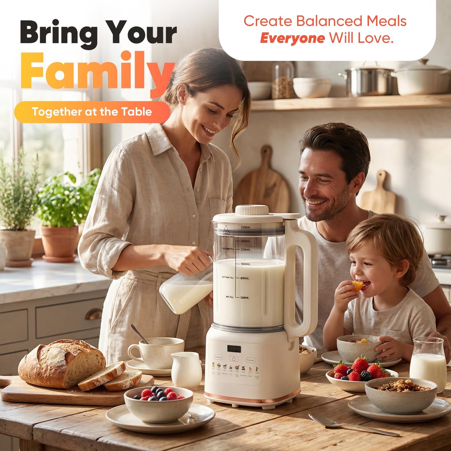 55oz Nut Milk Maker, Automatic Plant-Based Milk Machine with 48 Blades, Soy/Almond/Oat Milk Maker, Delay Start & Keep Warm, Self-Clean, Touch Control, Stainless Steel Jar, for Hot or Cold Drinks