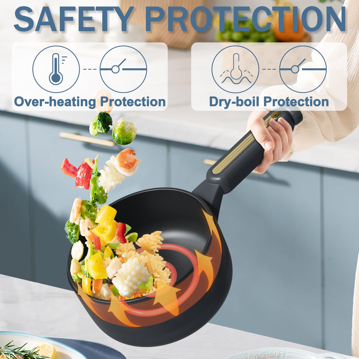 TOPWIT Hot Pot Electric with Steamer, 2L Multifunctional Electric Cooker, Non-Stick Sauté Pan, Portable Pot for Steak, Fried Rice, Ramen, Soup with Dual Power Control (Spatula Not Included), Grey