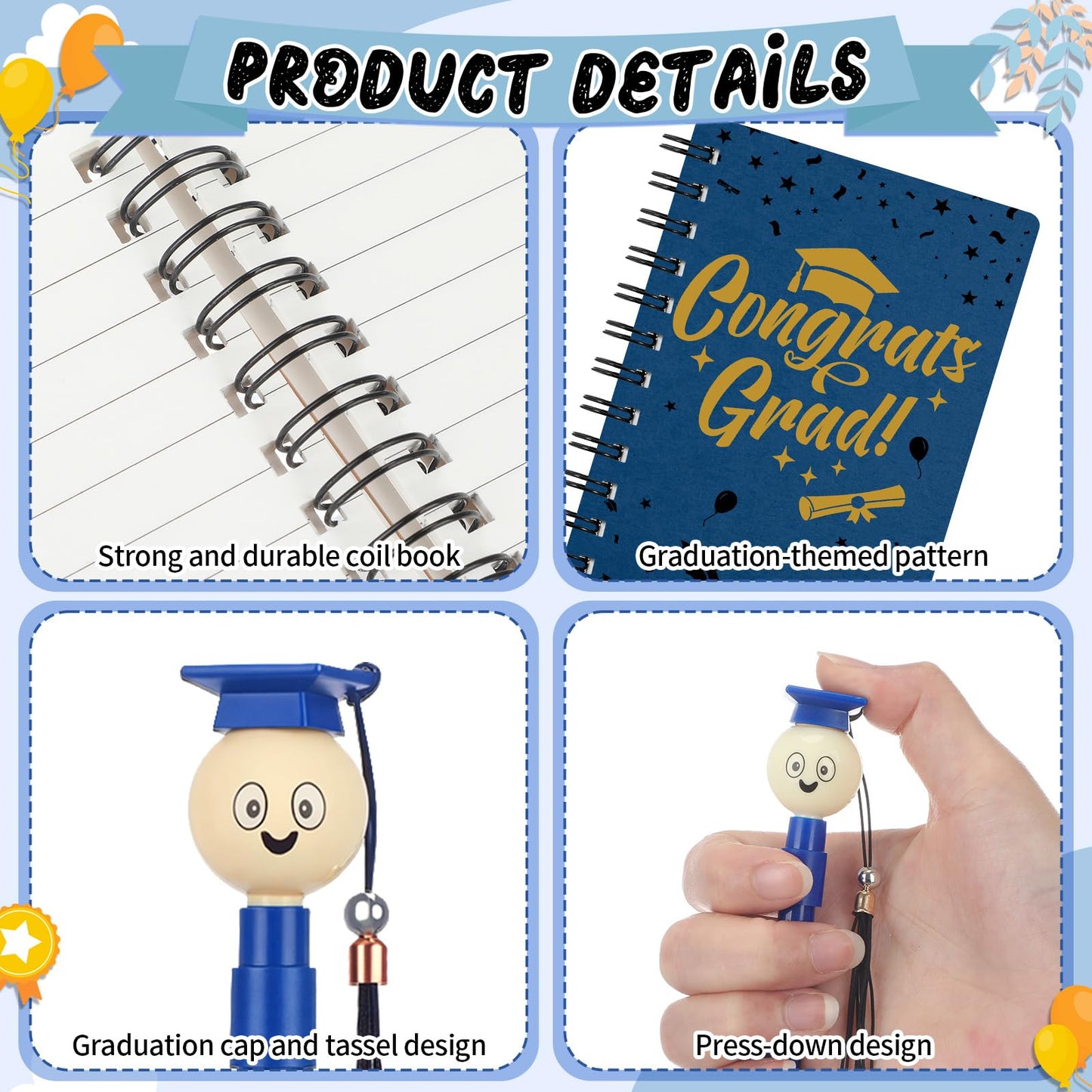 Resurhang 25 Sets Graduation Gifts Party Favors Bulk, Graduation Notebooks and Pen, Grad Cap Ballpoint Pens with Tassels Congrats Grad Spiral Journal Class of 2026 Gifts for College Graduate(Blue)