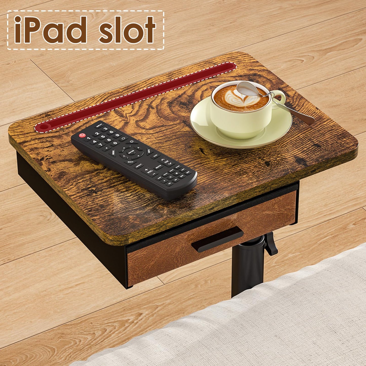 Simple Serenity TV Tray Table with Drawer & Swivel Top, Height Adjustable TV Tray for Eating on Couch, C Shaped End Table for Couch, Sofa Desk Couch Table for Bedroom & Living Room, Patent Pending