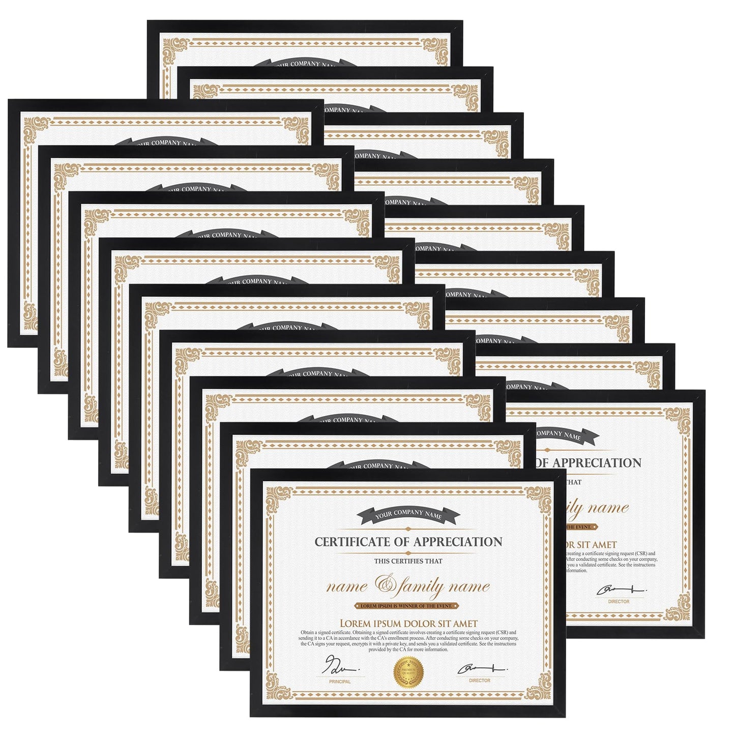Hoikwo 18 Packs 8.5x11 Black Multi Plastic Picture Frames Set with Plastic Cover, Certificate Frames for Document Diploma Award, Light Weight Bulk 8.5 by 11 Frames Pack for Wall Hanging and Table