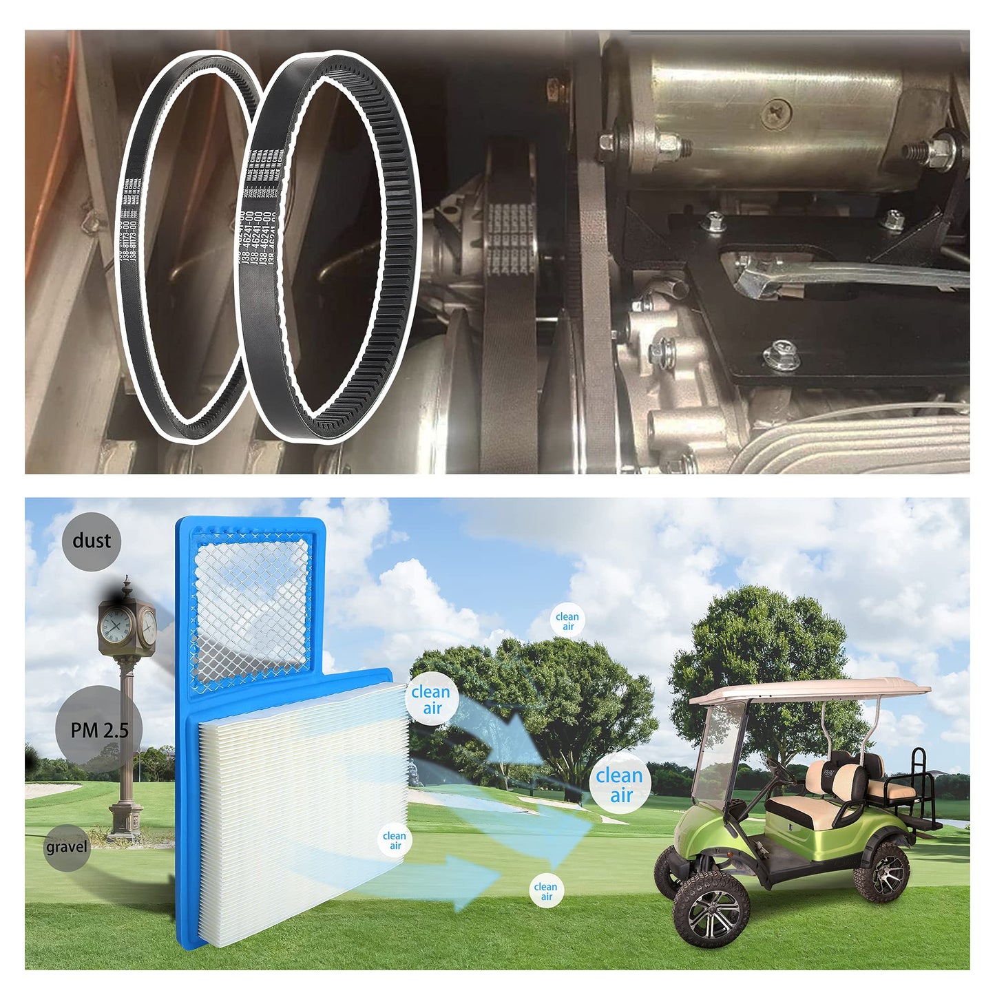 10L0L Golf Cart Tune Up Kit with Starter Generator Belt & Drive Belt for Yamaha 1996-up G16 G19 G22 & 2012-up G29 Gas Model W/ 4 Cycle 301cc 357cc Engine Air Filter Pre Fuel Filter Spark Plug