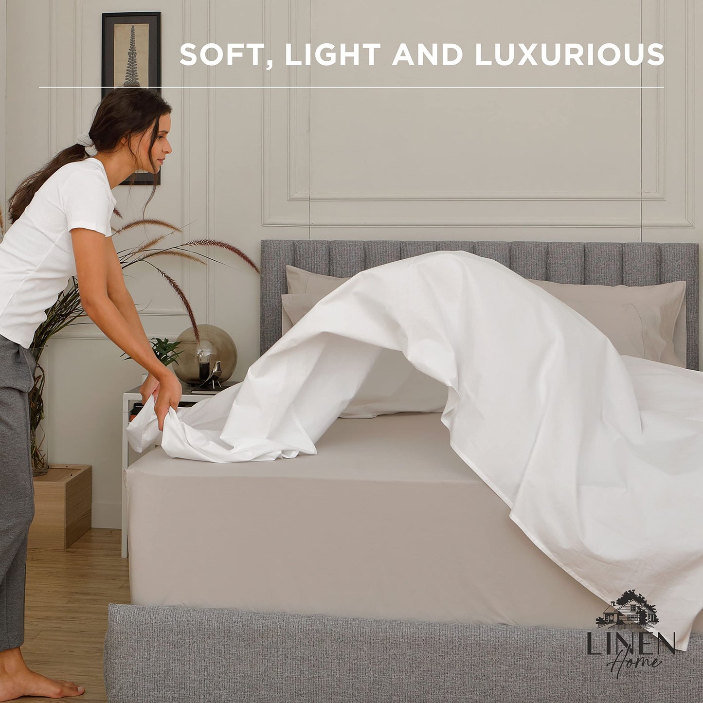 Linen Home 100% Cotton Percale 1 Flat Sheet, King Size - Crisp, Cool and Strong Bed Linen, Luxury Breathable Sheet, White