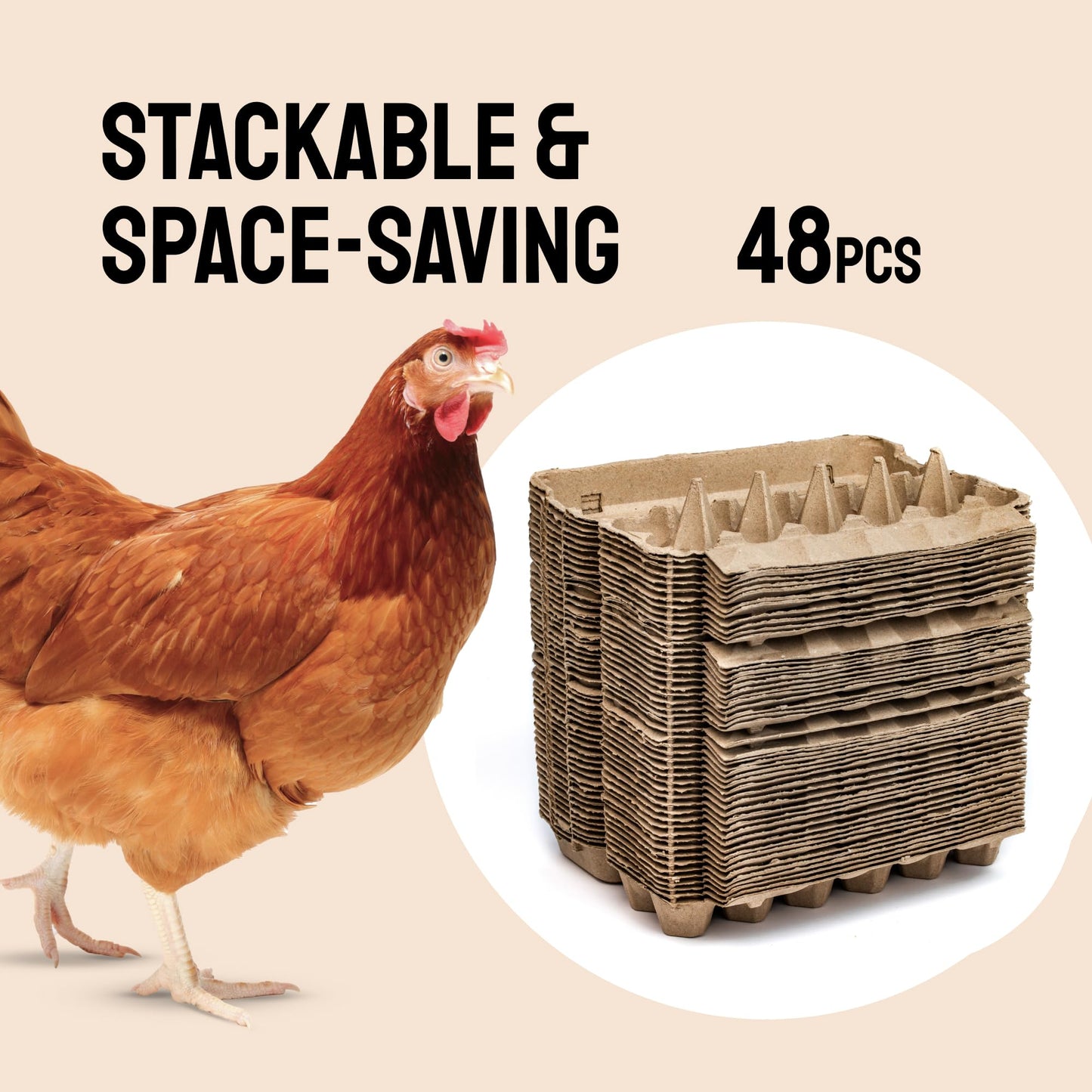 PTCOM Hatortempt Bulk Egg Cartons - 48-Pack, 12-Count - Reusable Empty Crates - Cardboard Paper Pulp Protection and Ventilation - Fits Dozen Small to XL Chicken and Duck Eggs