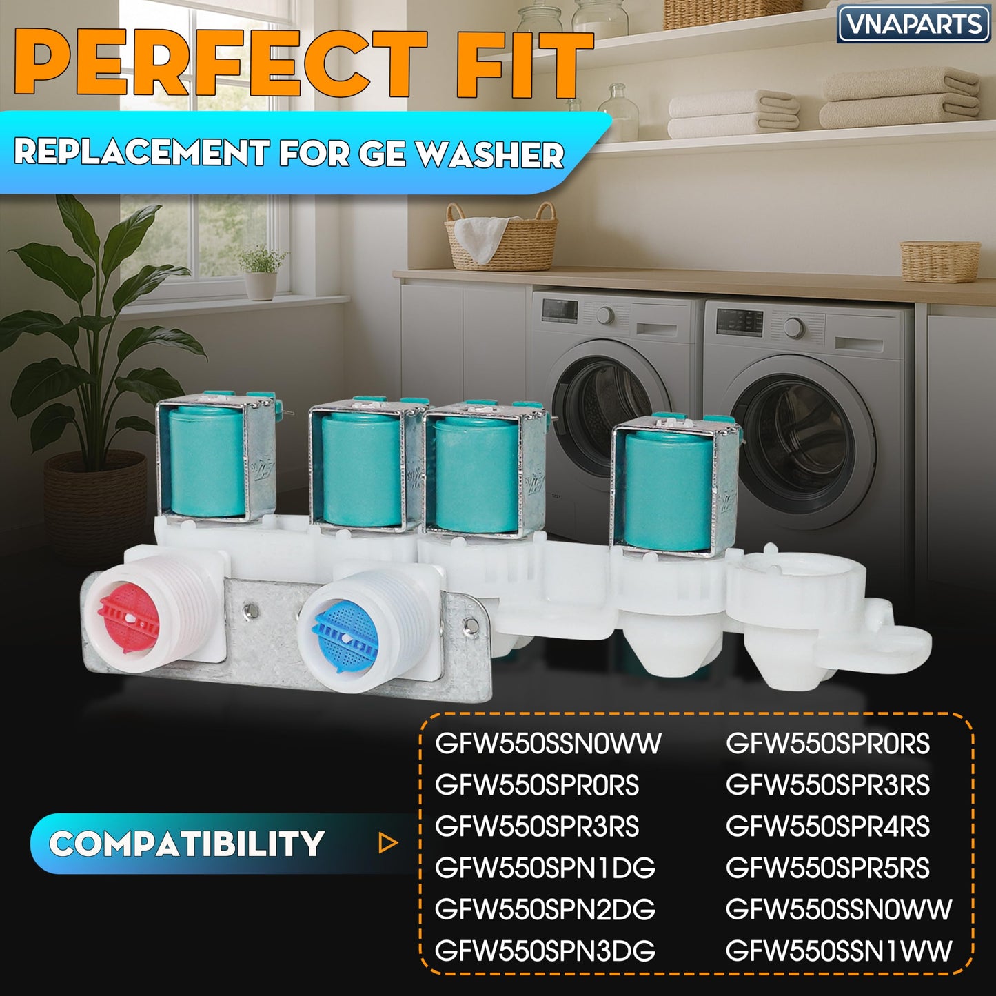 VNAPARTS WH23X29538 GFW550SSN0WW GFW550SPR0RS GFW550SPR3RS Washer Water Inlet Valve Fit for GE Washer, Replace Part Number 0024000126GB C-163/21-A13 33090201 4977241 AP6990115 PS16217225 EAP16217225