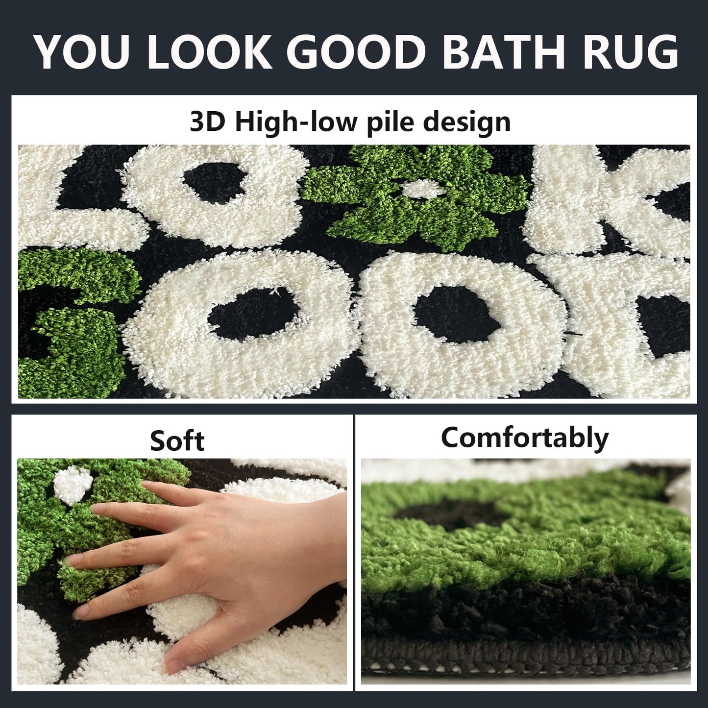 TWWDE AUG You Look Good Bath Rug, Fun Bathroom Rug,Black Bathroom Rugs Cool Rugs for Bedroom Non Slip Microfiber Plush Cool Mat for Bedroom Washable Absorbent for Bathtub 21"x25"