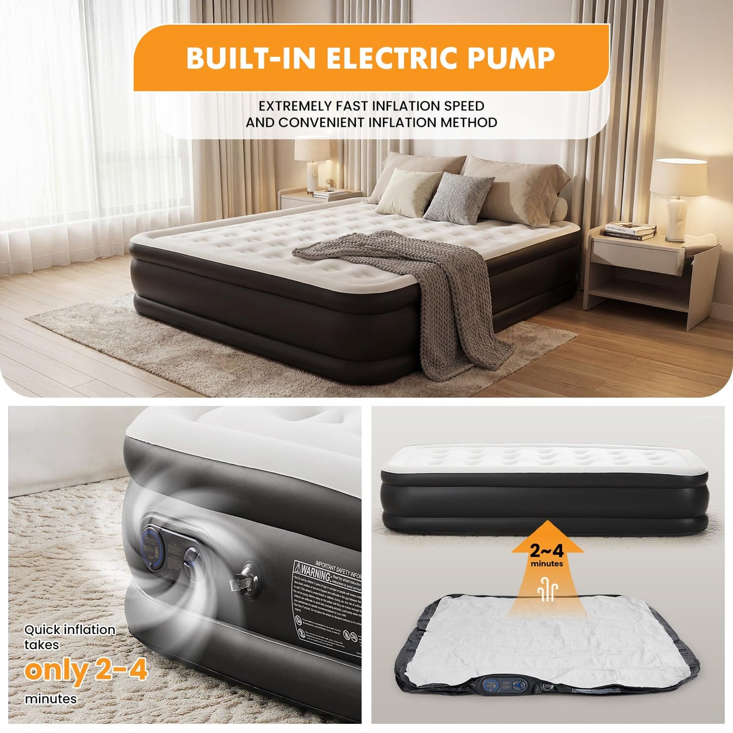 NEWBULIG Queen Air Mattress 18 Inch with Built-in High Capacity Pump, Inflatable Air Bed for Home, Camping & Guest, Portable Blow Up Mattress 660 lbs Weight Capacity, Double Height & Non-Slip Bottom