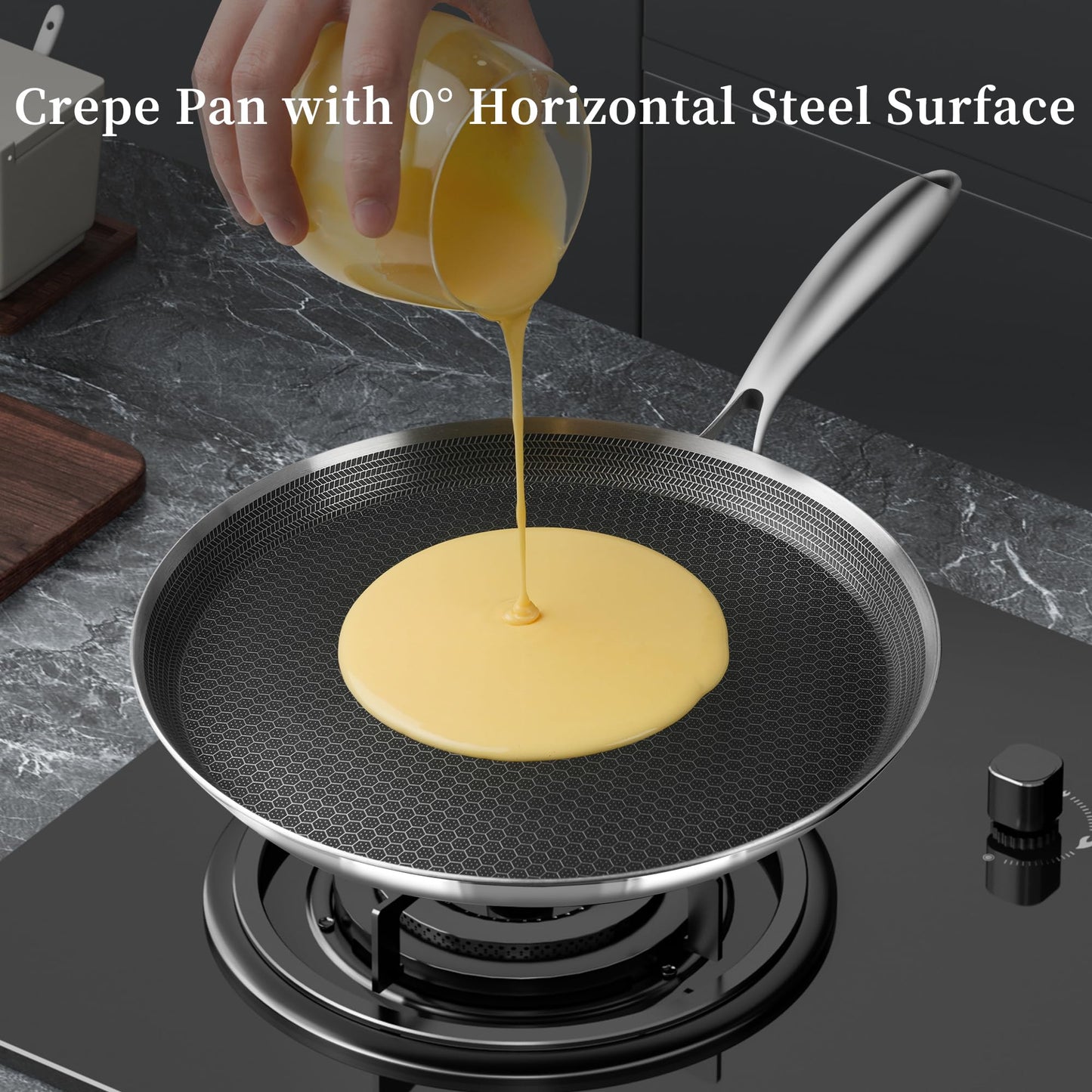Innerwell Nonstick Crepe Pan 12 inch Stainless Steel Crepe Pan Honeycomb Coating Flat Skillet Tawa Dosa Tortilla Pan,Omelet Pan with All Stove Tops Available, Induction Compatible