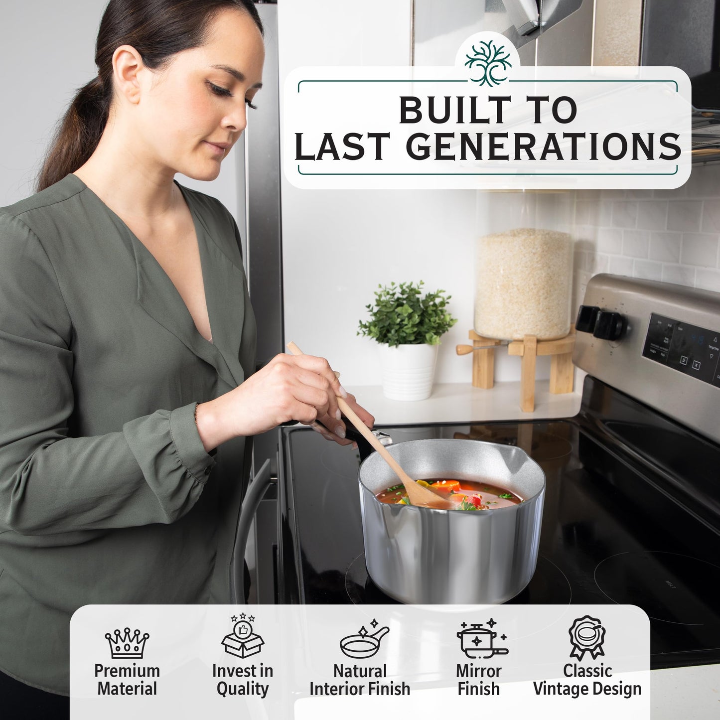 Magnaware Cast Aluminum Sauce Pan with Lid 2 Quart - Multipurpose Lightweight Saucepan with 2 Side Pour Spouts & Stay-Cool Handle - Small Cooking Pot for Sauces, Pasta, Soup - Oven Safe