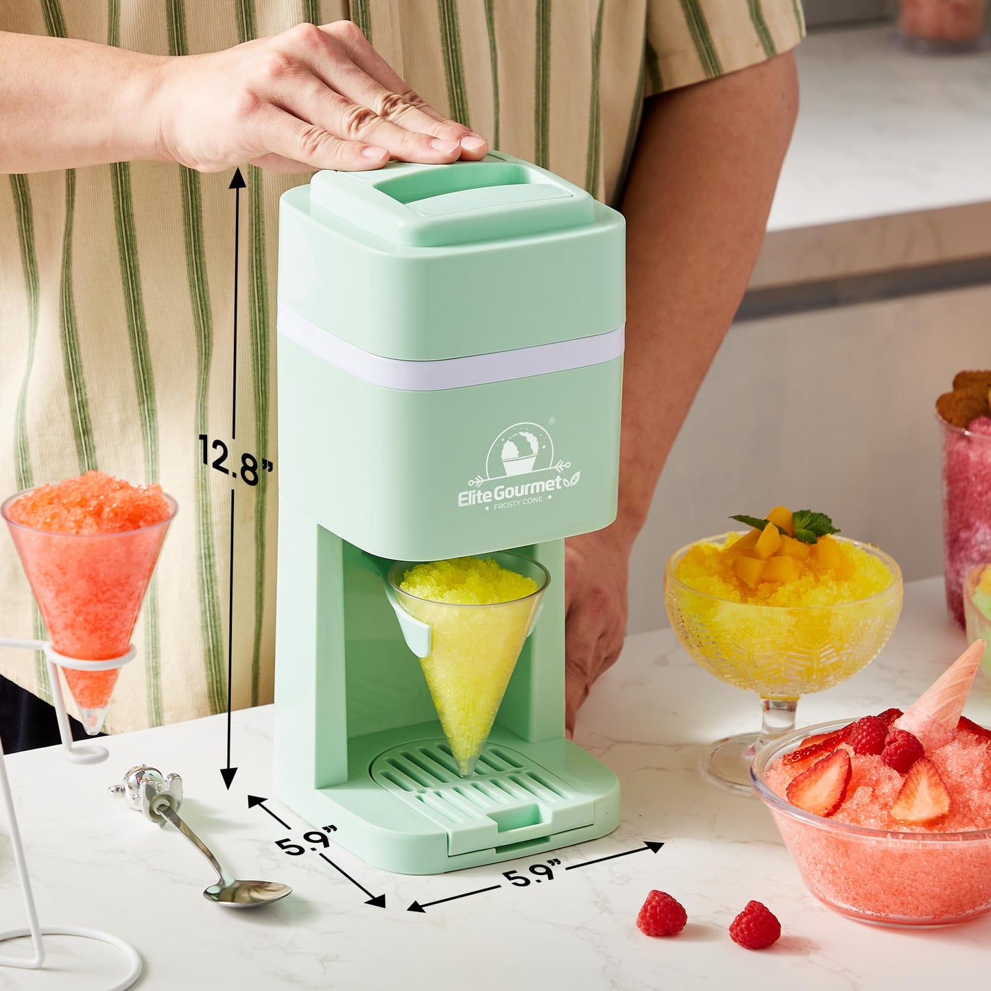 Elite Gourmet Snow Cone & Shaved Ice Maker, ESI2215M, Refreshing Slushies, Margaritas, Boba Drinks, Snow Cone & Holder and Ice Mold, Use Cubed & Bagged Ice, Stainless Steel Shaving Blade, Mint