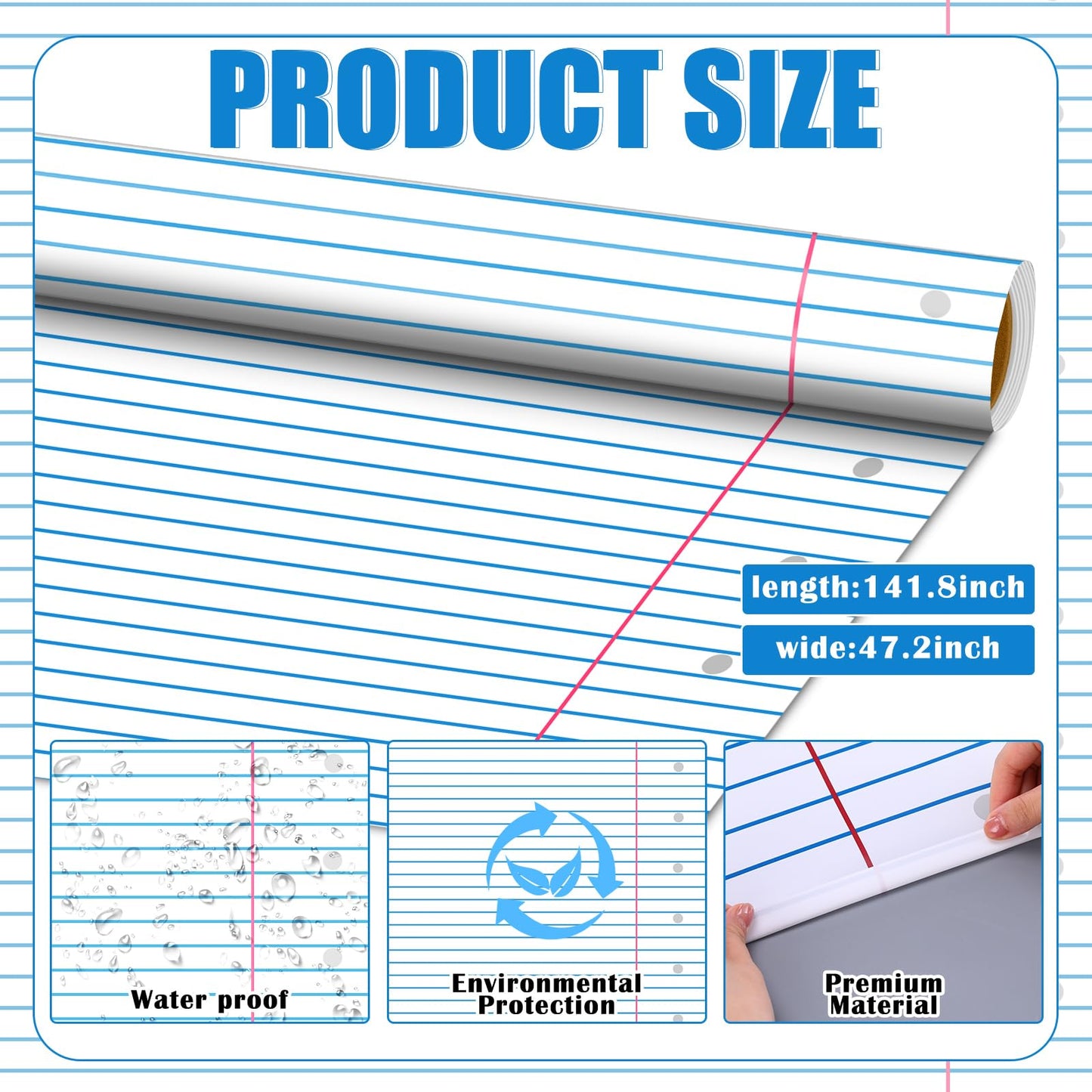 Ctosree 2 Roll Composition Lined Bulletin Board Paper 4x12ft/1.2x3.6m Non Woven Bulletin Background Wallpaper Fade Resistant Board Roll Decoration for Arts Crafts Office School Classroom(Black White)
