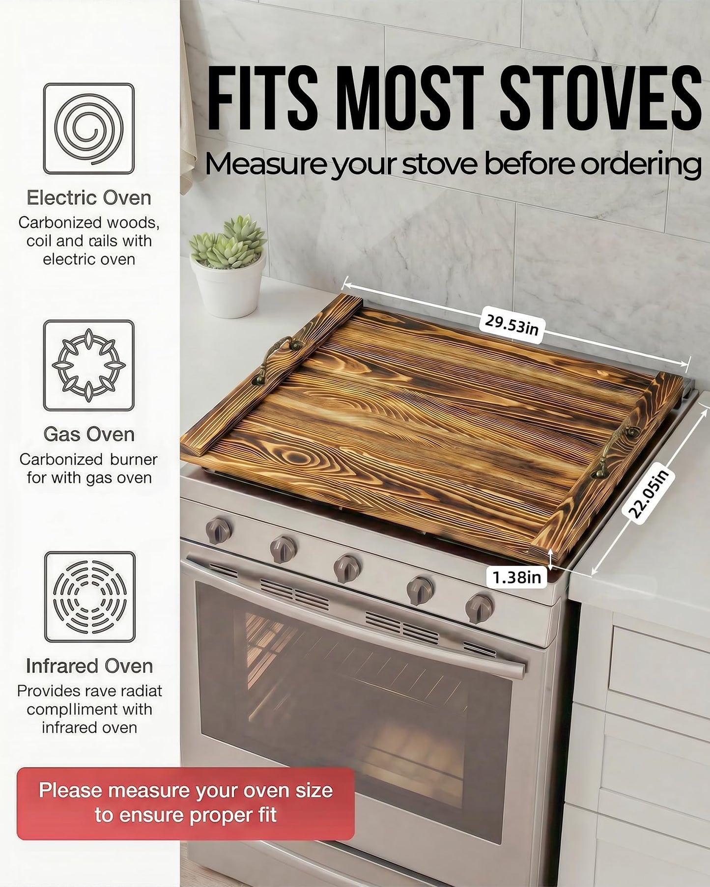 Natapai Natural Wood Noodle Board Stove Cover, Wooden Stove Top Cover for Electric and Gas Stove, Decorative Rustic Kitchen Serving Tray
