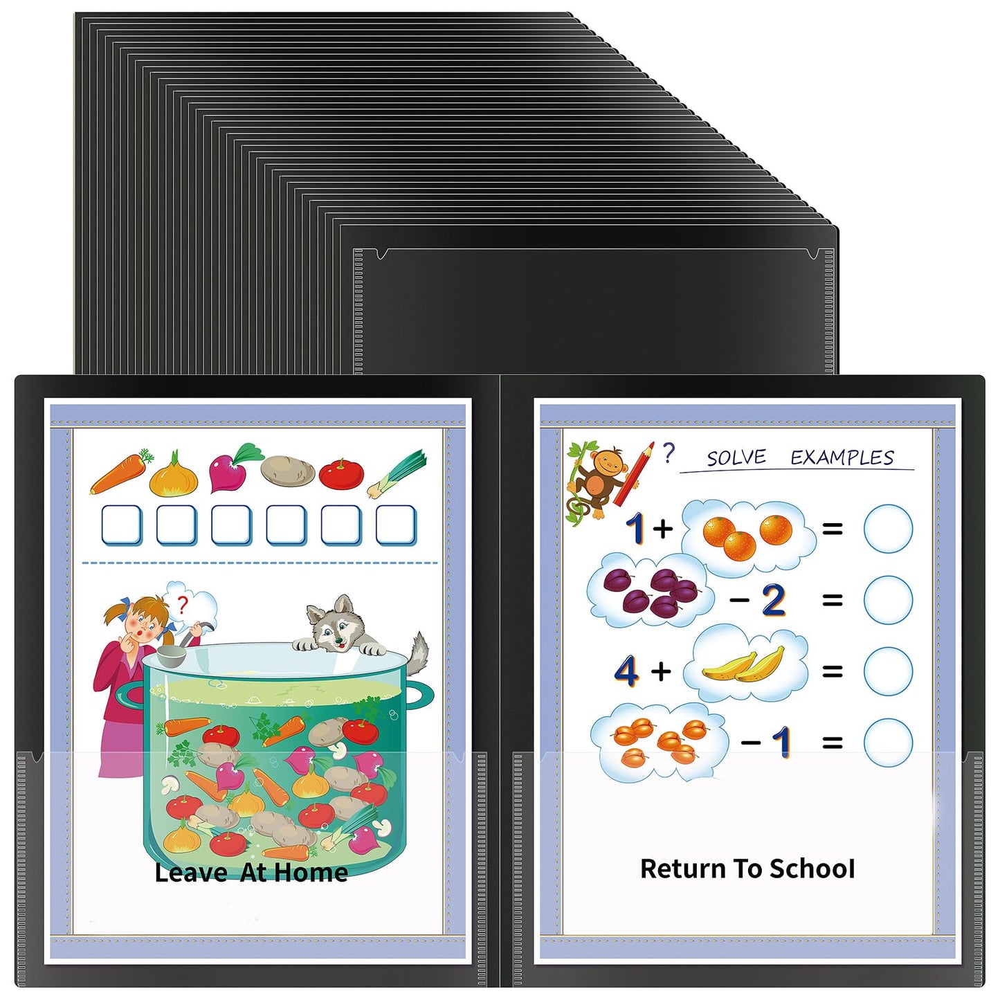 36 Pcs Parent Teacher Communication Folder with Clear Front Pocket, 2 Pocket Home School Folders Take Home Homework Folder for Students Classroom (36, Black)