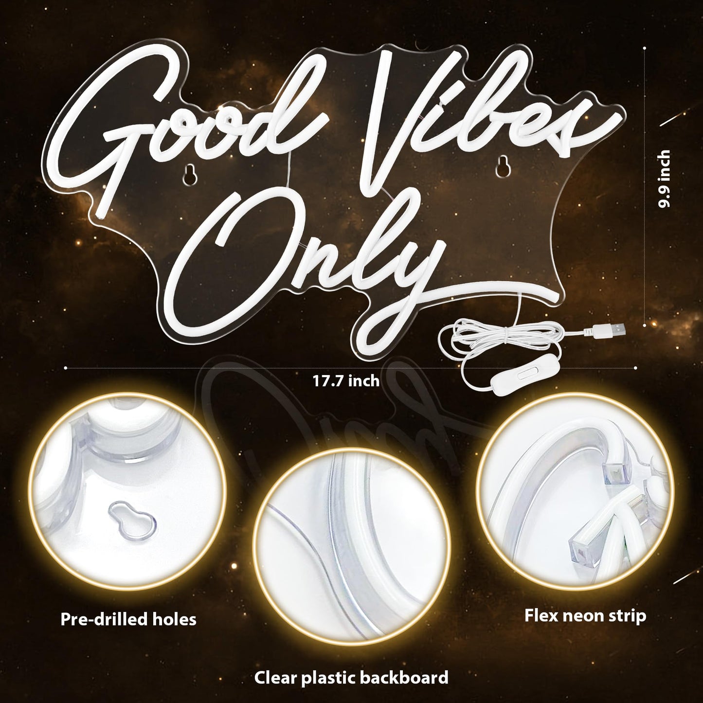 Kavaas Good Vibes Only Neon Signs for Wall Decor 17.7" x 9.9" | Warm White Good Vibes Only LED Sign for Bedroom, Party, Bar, Salon - Best Gifts for Birthday, Christmas