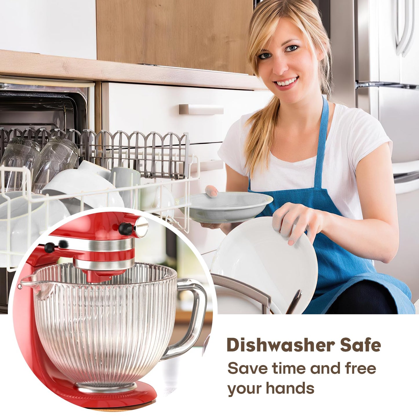 Glass Kitchen Aid Mixing Bowl, 4.5-5 Quart Tilt-Head for Kitchen Aid Glass Mixer Bowl, Pour Spout & Measurement Markings, Dishwasher Safe