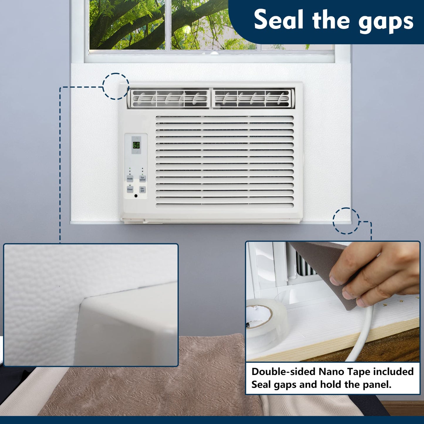 Pearwow Window Air Conditioner Side Panel, 48" Extended Width XL Size Surround Insulated Foam Side Panels for Window AC Units, Air Conditioner Insulation Panel for Summer and Winter