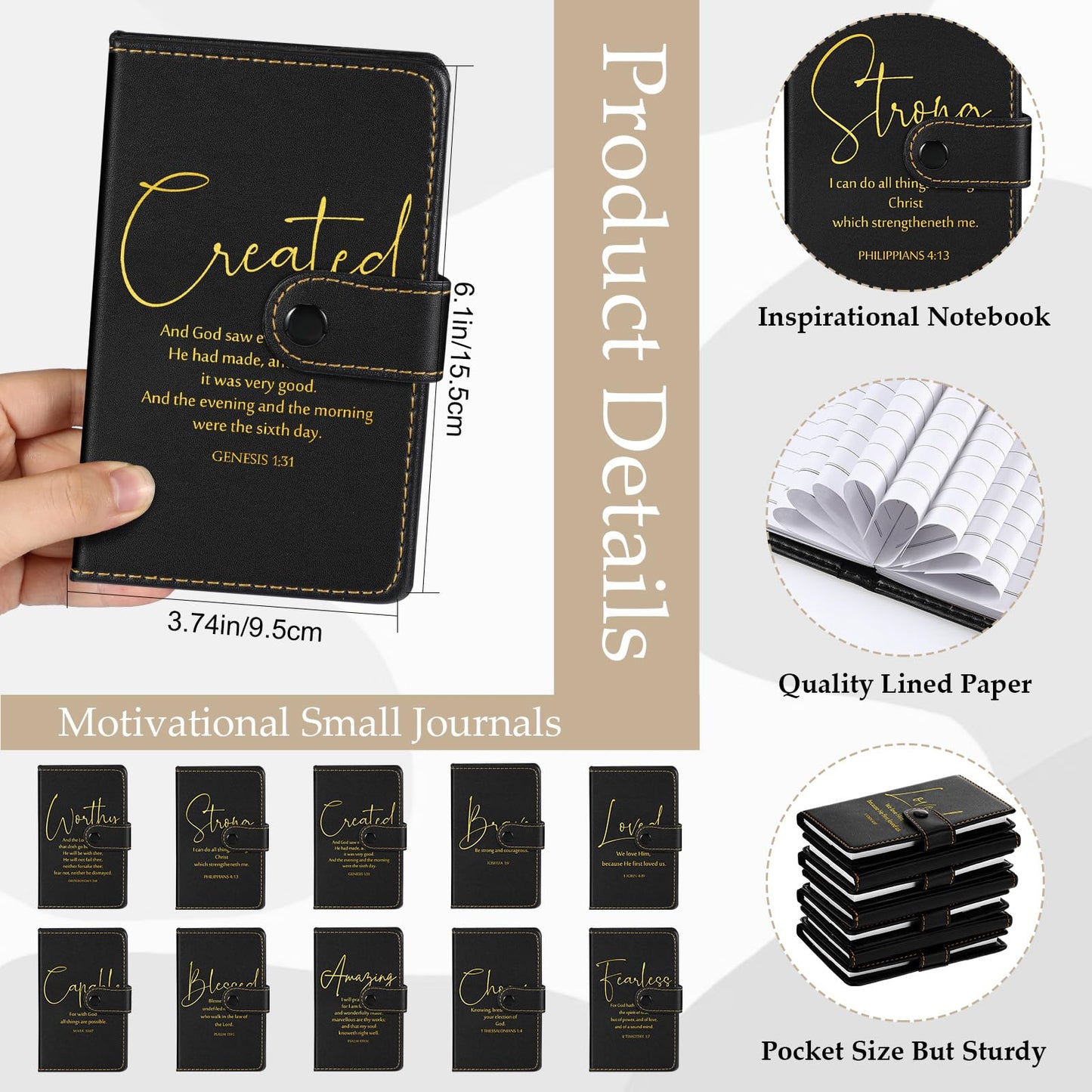 Spakon 10 Sets Fathers Day Christian Gifts Bulk for Church Men Women Religious Leather Notebook Prayer Journal with Pen Bible Study Group Scripture Teacher Dad Husband (Bible Verse,Black)