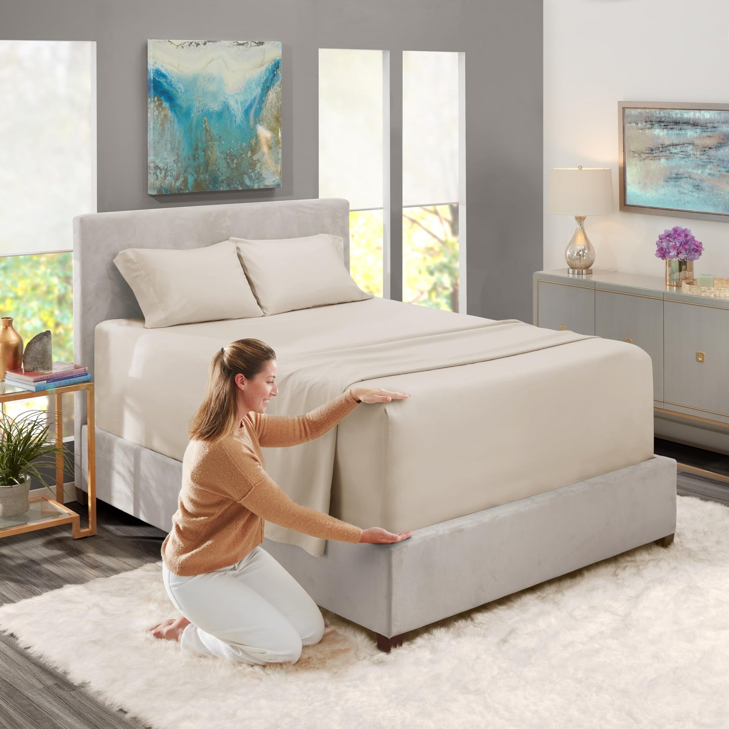 Nestl King Size Sheet Set, 4 Piece Extra Deep Pocket (18-24 inches), Microfiber, Hotel Luxury, Soft, Breathable, Wrinkle-Free, Easy to Care, Linen