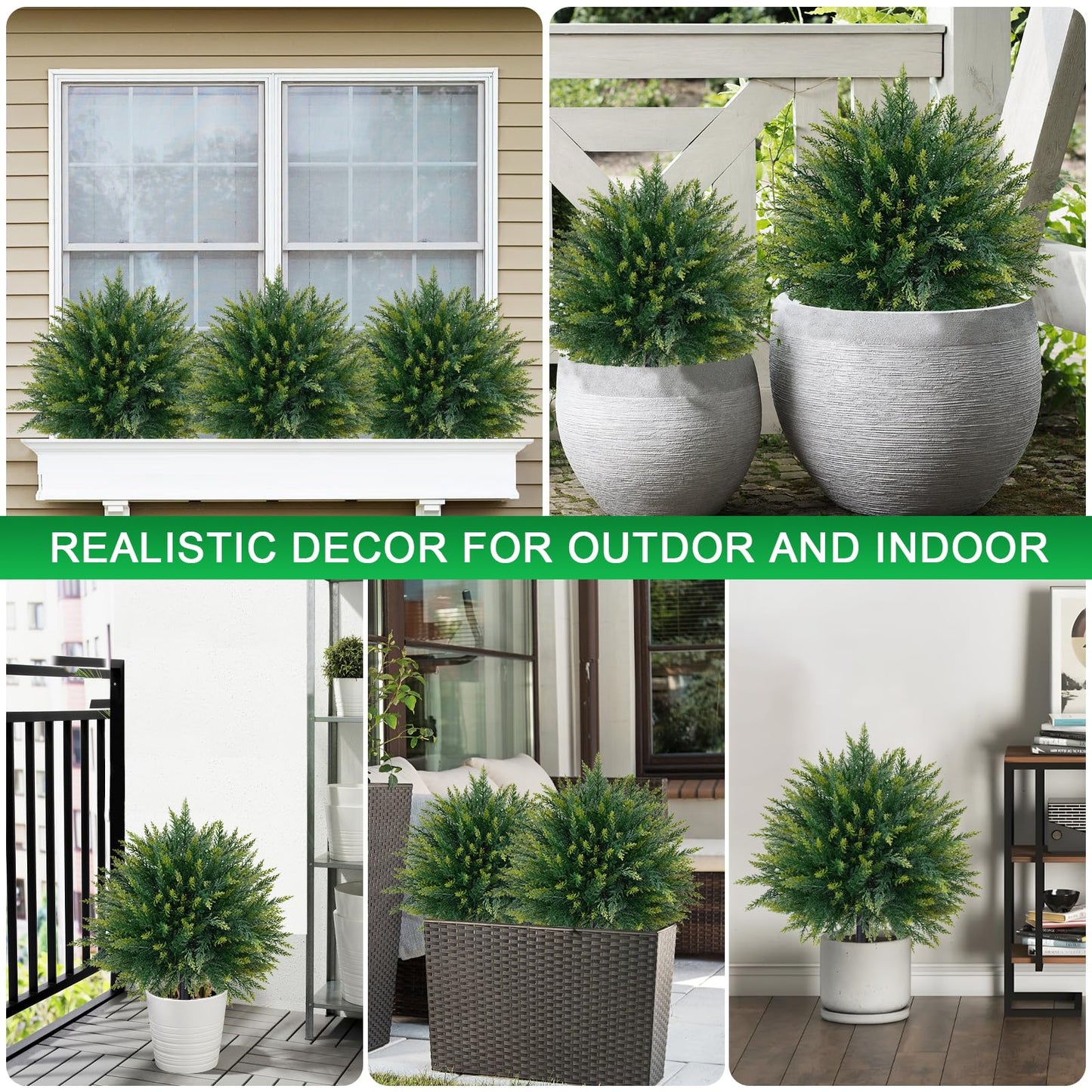 EverNature 2 Pack Artificial Cedar Topiary Trees with Ground Spike, Fake Pine Shrubs Bushes, UV Resistant Faux Evergreen Cypress Tree Plants for Indoor Outdoor Planters Front Porch