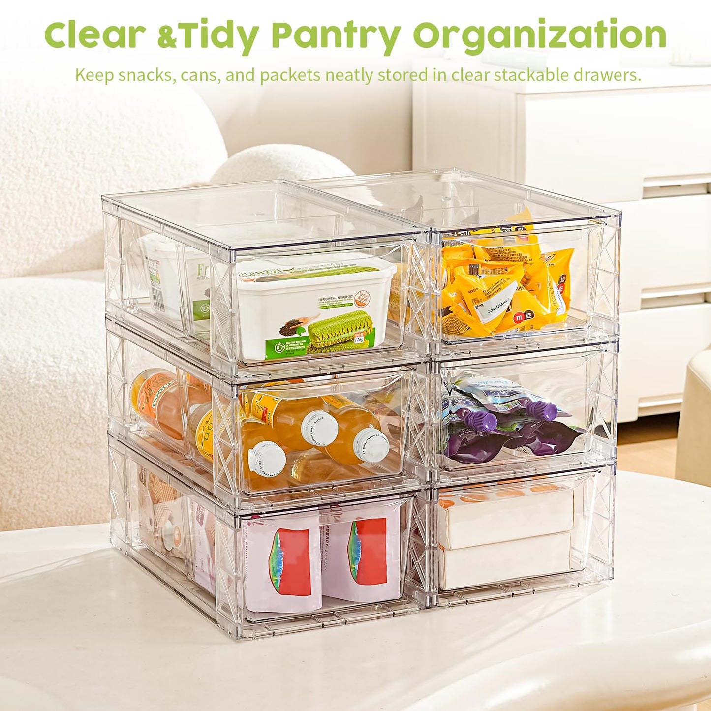 6Pack Acrylic Storage Drawers, Clear Stackable Storage Drawers, Acrylic Storage Bins with Drawers for Fridge Organizers, PlasticDrawers Stackable for Makeup Organizers Cosmetic Display, Medium