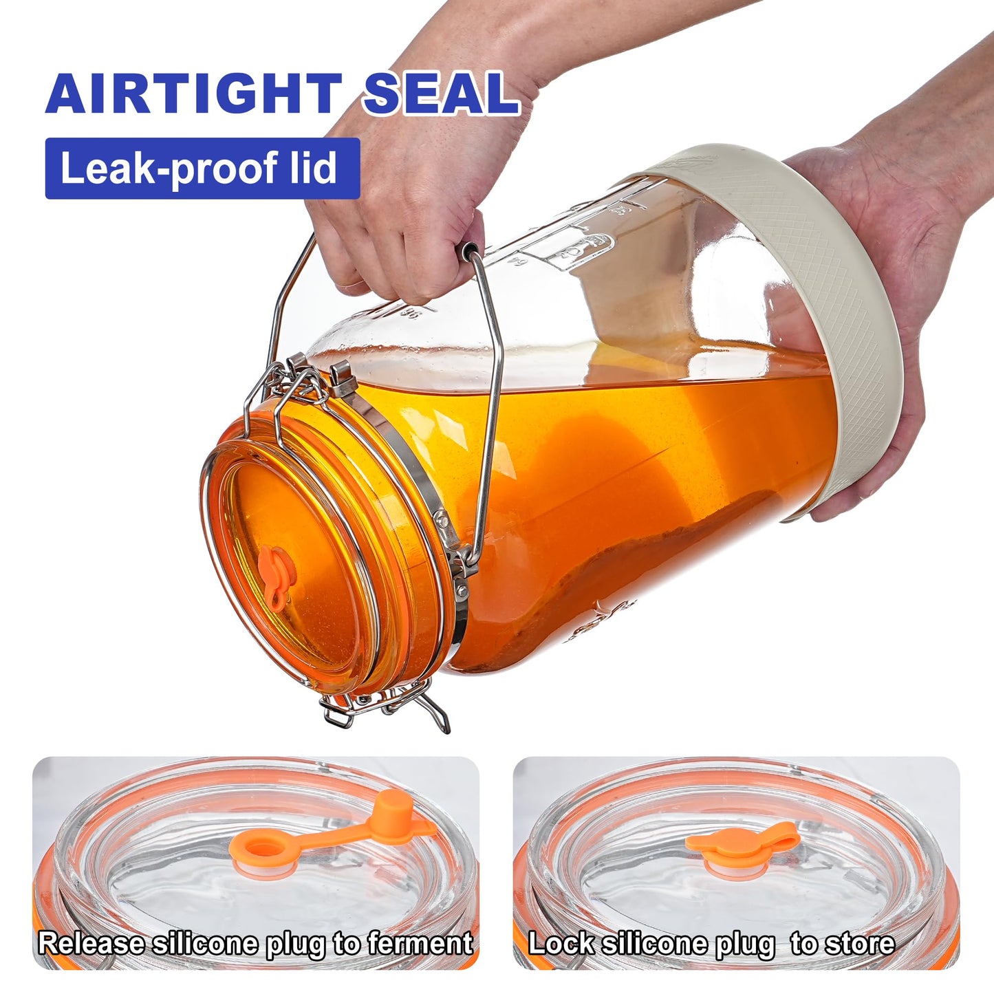 Upgrade 1 Gallon Fermentation Jars with Airlocks - Wide Mouth Glass Jars with Airtight Lid for Sauerkraut Mead Sourdough Starter Pickle, Fermenting Jar with Handle & Non-Slip Silicone Base, 2 Pack