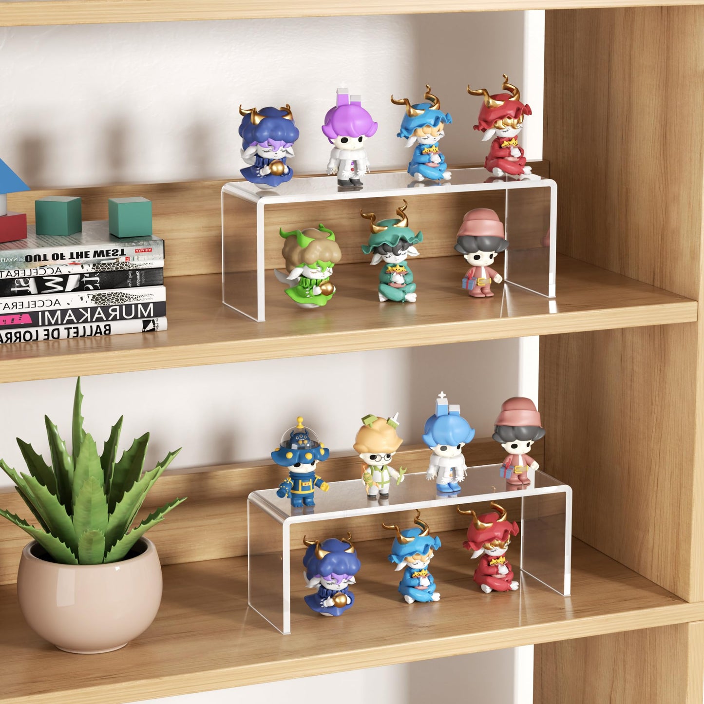 Aminigram 12 Pack Large Acrylic Risers Display Stands,Perfume Organizer Stand, Clear Acrylic Shelf for Show Decor Display, Toys, Cupcake and More(12.4 x 4 x 4.6 inches)