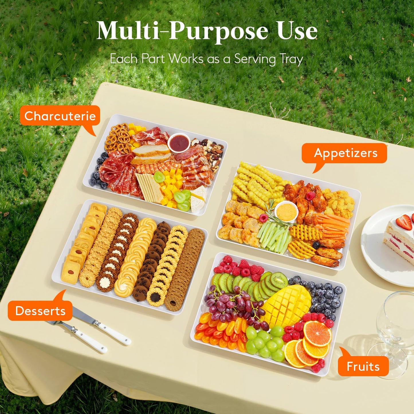 Lifewit Serving Tray for Party Supplies, Reusable Serving Platter for Catering, Snack, Fruit, Charcuterie, Appetizer, Plastic Food Trays, Hosting Essentials, BPA Free, 8 Pcs, Extra Large(16" x 12")