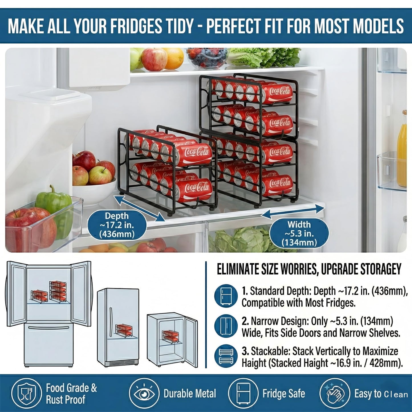 CANYAVE Soda Can Organizer Storage Rack, 2 Pack Stackable Beverage Soda Can Dispenser Organizer Holder for Refrigerator, Cabinet, Pantry (Black)