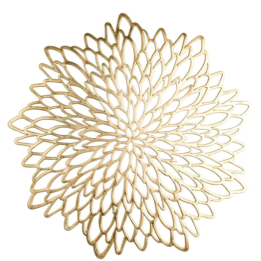 Snowkingdom Pack of 18 Gold Placemats Metallic Round Leaf Bulk Pressed Vinyl Dinning Kitchen Table Charger Mats Decorations for Mothers Day Wedding Party Birthday Event Holiday Christmas Thanksgiving