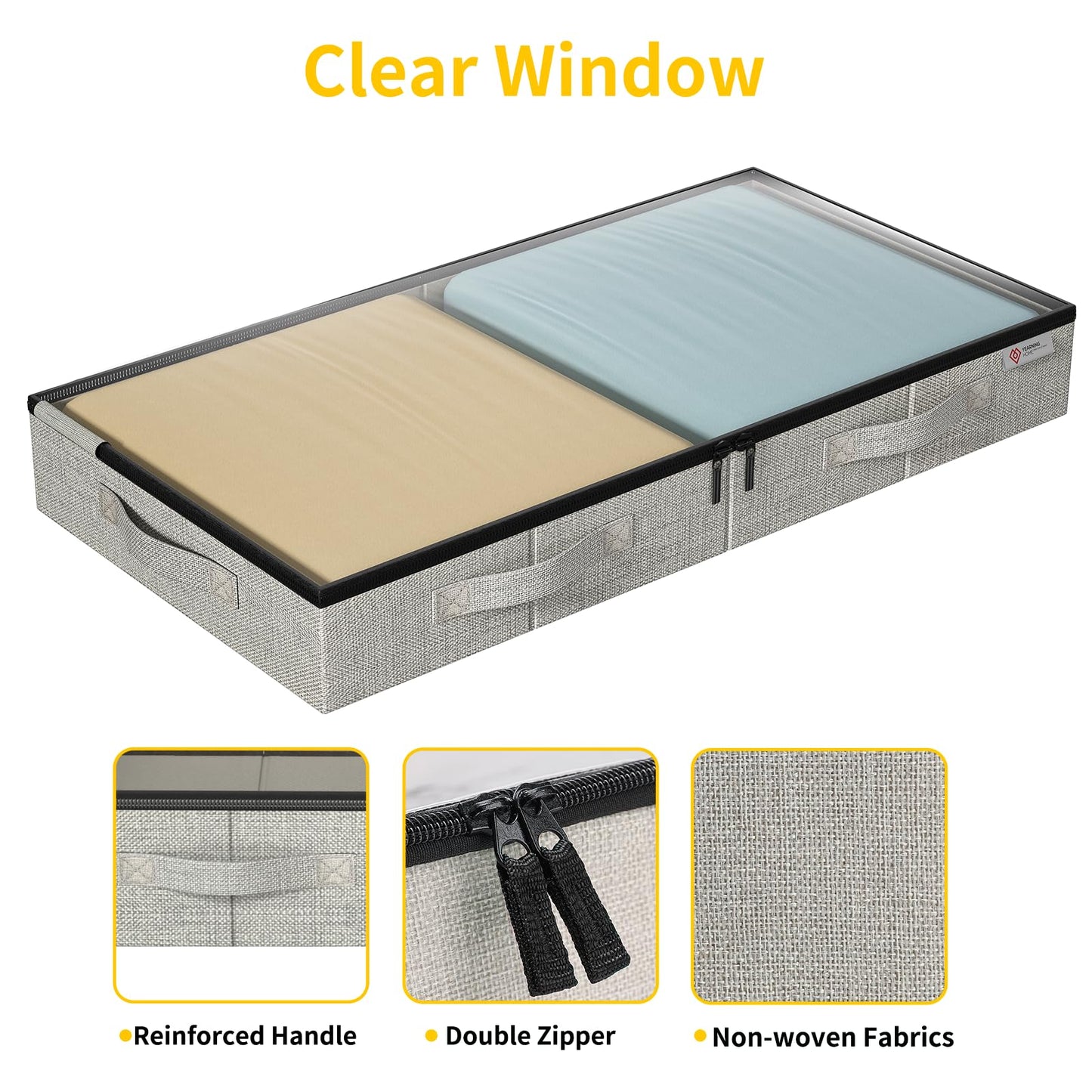 4.5 Inches Under Bed Storage Containers with Sturdy Sidewalls/Bottom and Reinforced Handles，Low Profile Underbed Storage for Clothes,Shoes,Pillows and Blankets with Zips and Clear Windows,4 Pack
