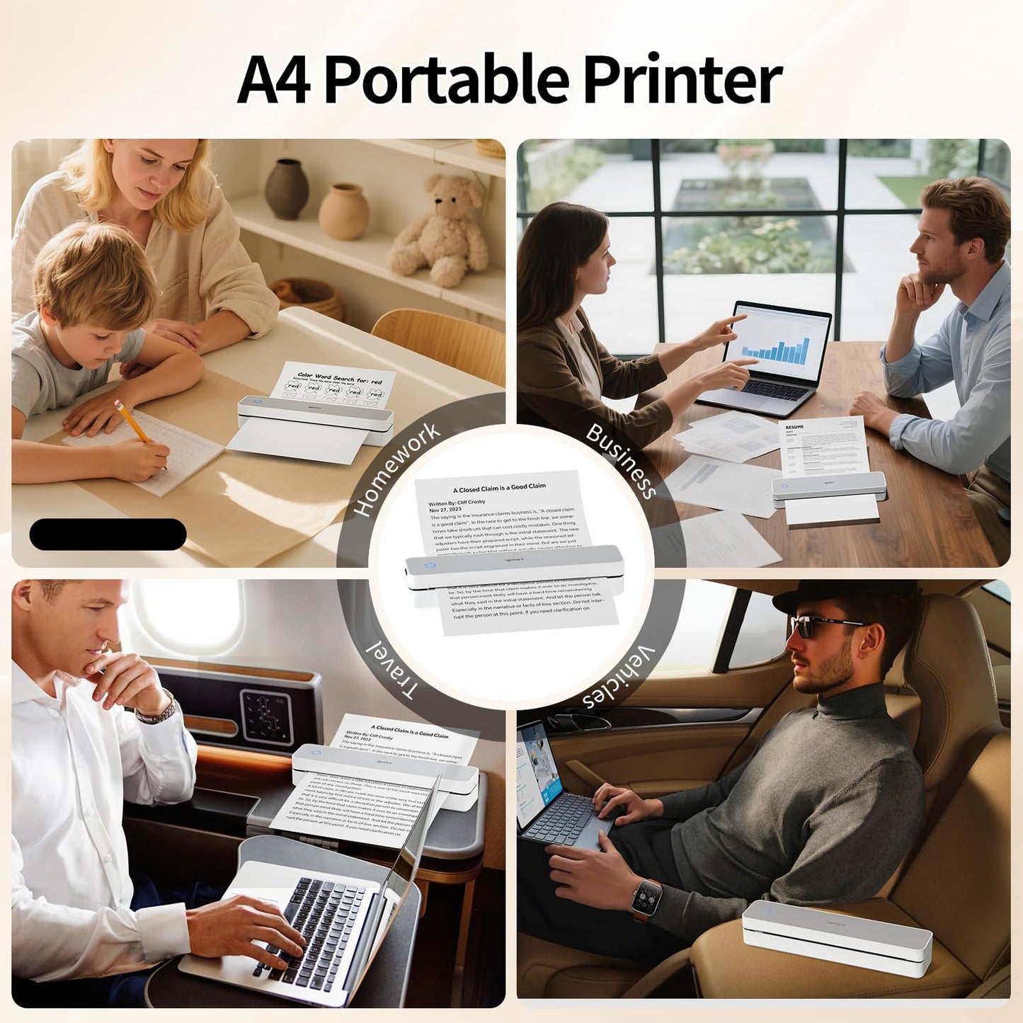 iDPRT Portable Inkless Printer for Travel,Wireless Thermal Printers Support 8.5" x 11" US Letter/A4,Small Mobile Bluetooth Printer for Home Use,Office,Vehicles,Compatible with Smartphone & Laptop