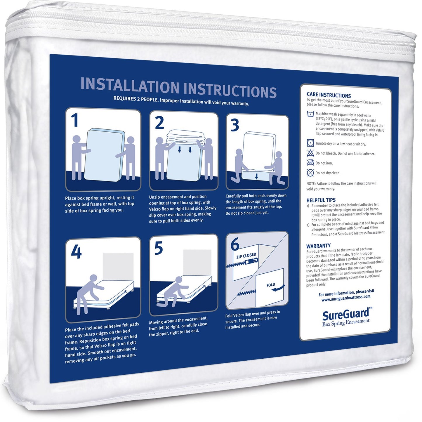 Twin Size SureGuard Box Spring Encasement - 100% Waterproof, Bed Bug Proof, Hypoallergenic - Premium Zippered Six-Sided Cover