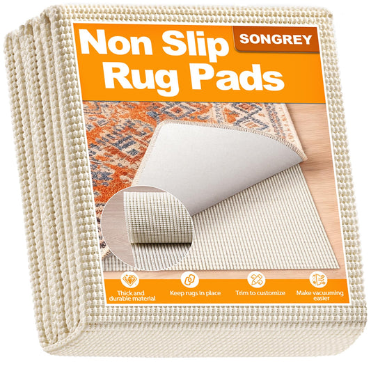 Songrey Non-Slip Rug Pad 9x12 FT, Extra Thick Carpet Pads for Hard Surfaces, Prevents Sliding and Secures Rugs, Provides Floor Protection with Comfort Cushioning
