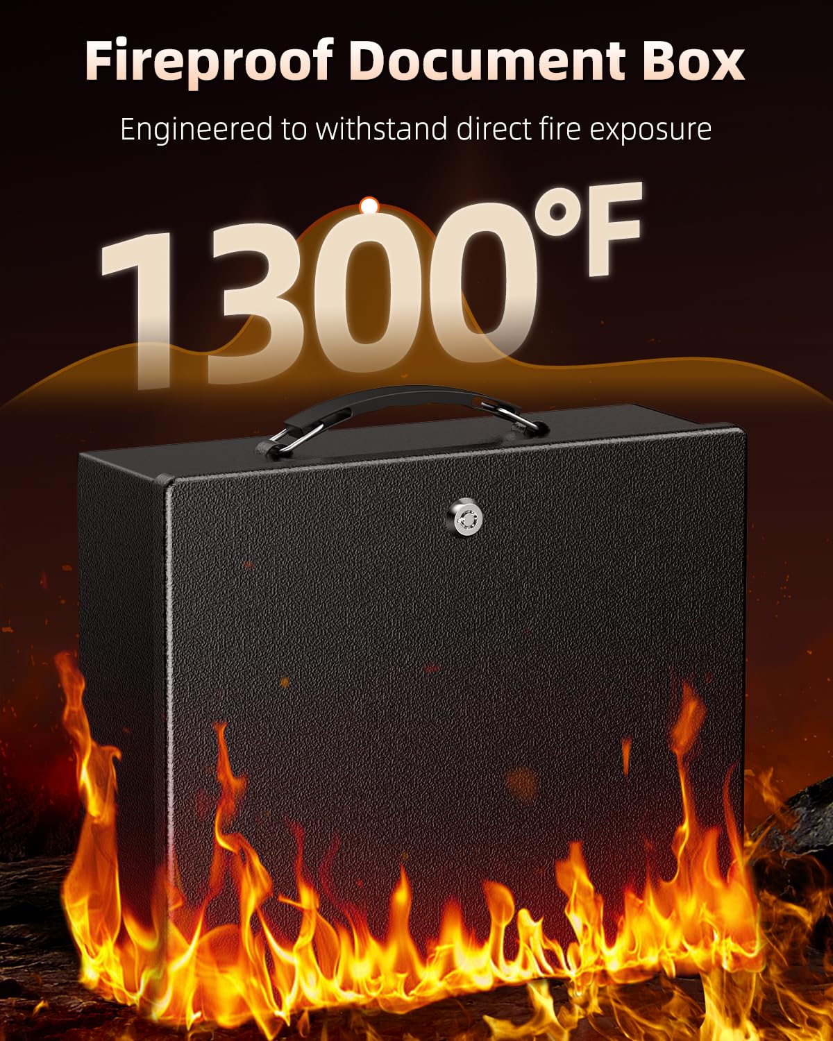 Uniclife Fireproof Document Box with Key Lock & Handle, 13" x 10.9" x 4.1", Large Metal Lock Box for A4 Paper, Water-Resistant Safe Box for Valuables, Passports & Cash, Portable Security Metal Chest