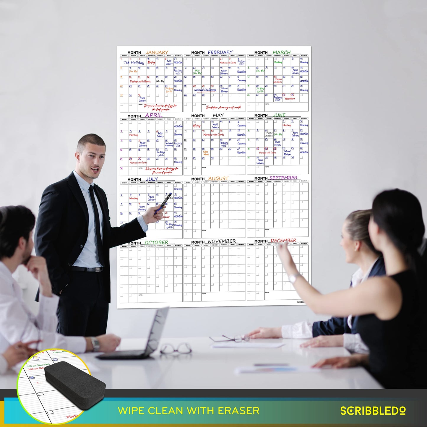Large White Board Calendar 36"x48" Dry Erase Calendar for Wall Big Dry Erase Wall Calendar Yearly Monthly Wall Calendar Dry Erase Board Planner Includes 6 Markers Eraser Push Pins & Mounting Tape