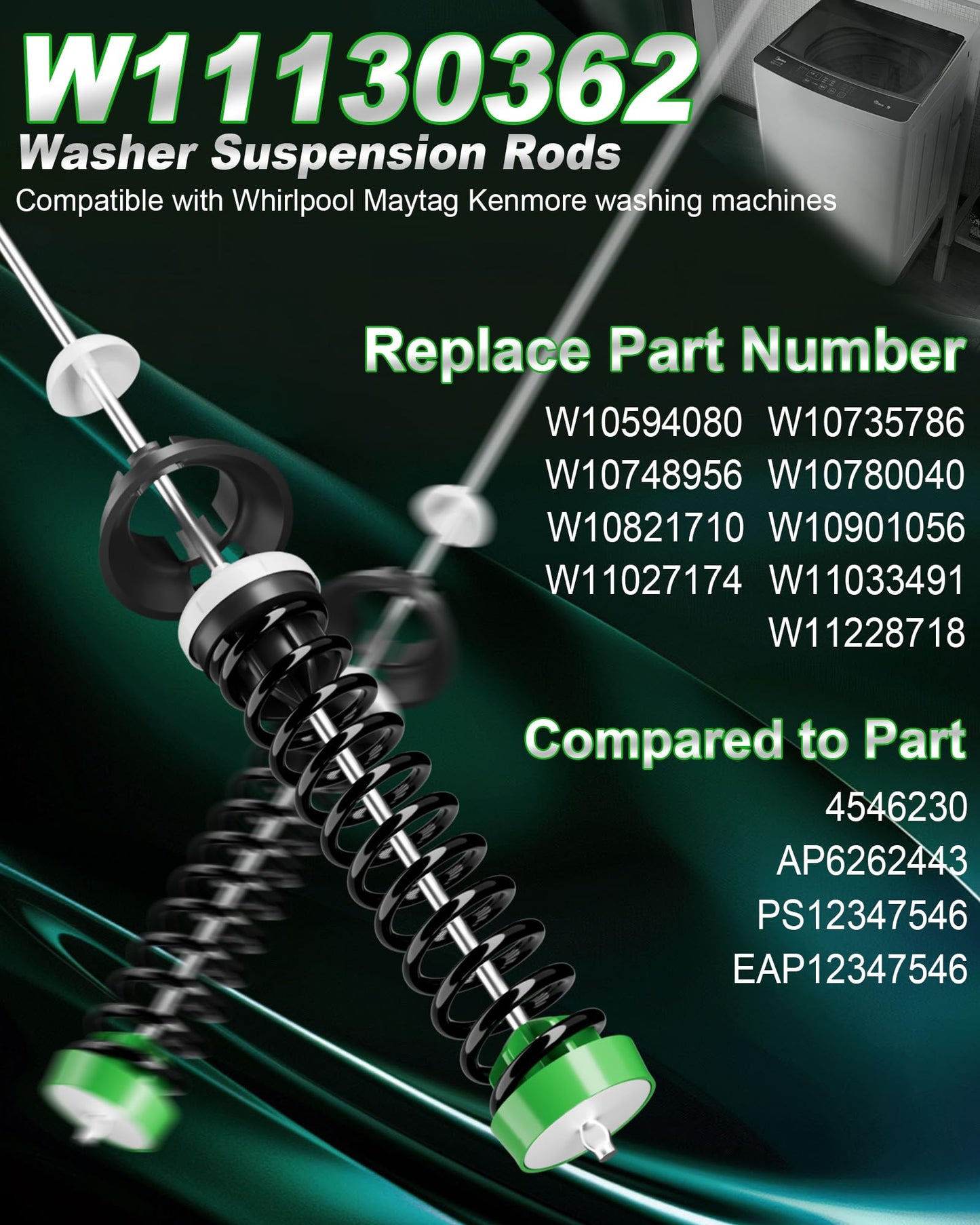 W11130362 WTW5000DW1 WTW5000DW2 WTW5000DW3 MVWX655DW1 MVWC565FW2 MVWC565FW1 Washer Suspension Rod Kit for Whirlpool Maytag Kenmore Washing Machine - Replace W10594080 W10748956 W10735786