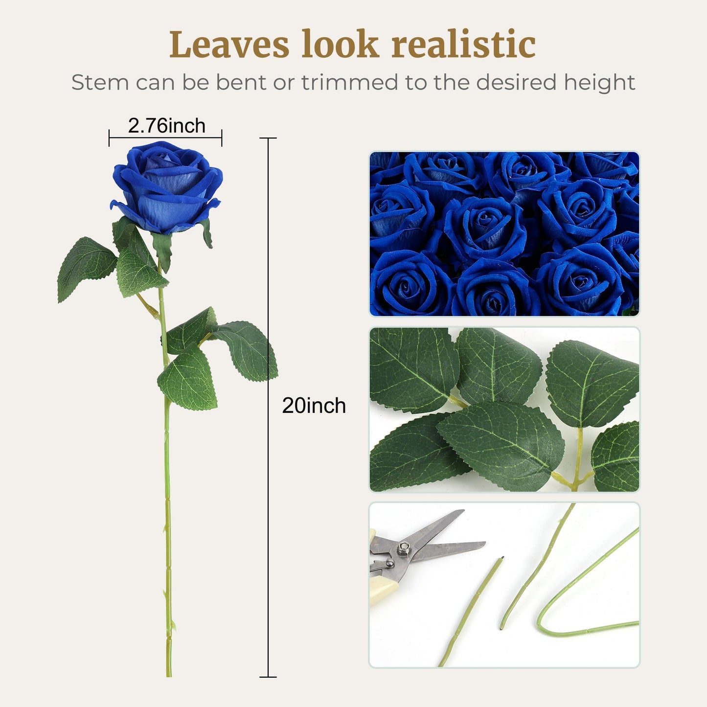 Auihiay 60PCS Fake Blue Roses, Artificial Blue Flowers, Silk Faux Rose with Long Stems for Wedding Centerpieces, Cake, DIY Floral Arrangement, Home Decor, Anniversary, Father's Day Decorations