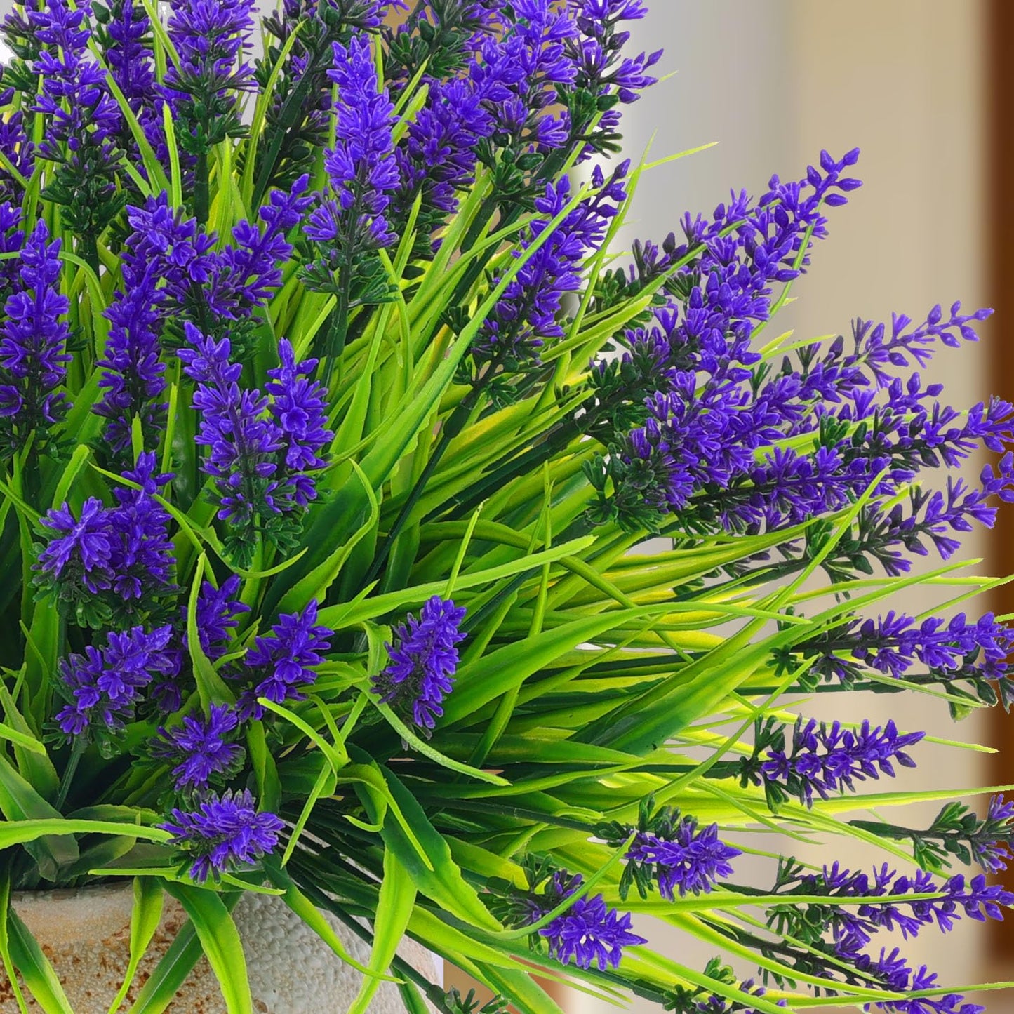 Rowfad 44 Pcs Artificial Outdoor Flowers Lavender Fake Greenery Plants UV Resistant Grass with Purple Flowers for Pot Decor for Window Garden Patio Hanging Planter Pathway Front Porch (44, Purple)