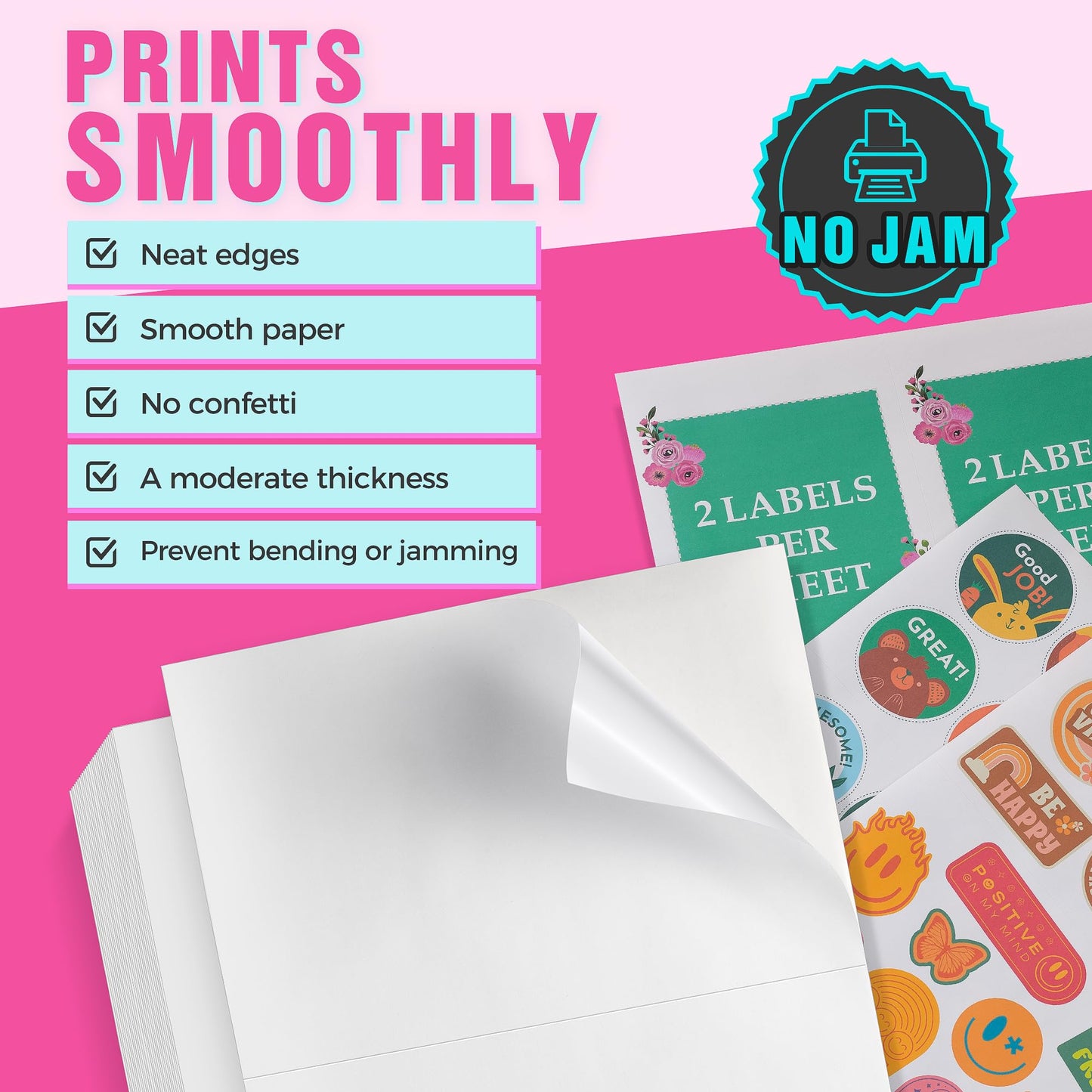 LuckyGuard 1000 Label Paper for Printer 8.5" x 5.5" Half Sheet Shipping Labels Self Adhesive Matte White 2 Per Sheet Printer Label Paper