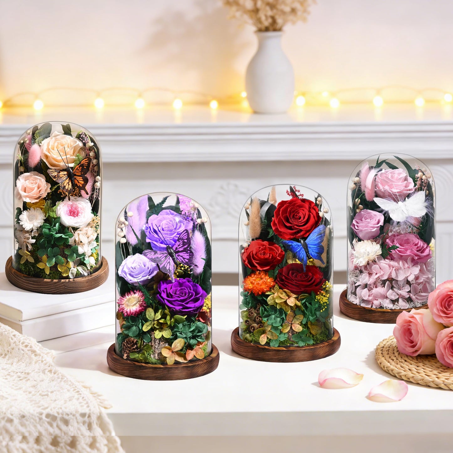 Yastouay Gifts for Mom Mothers Day Birthday Gifts for Women, Forever Rose Flowers for Delivery, Purple Preserved Roses Flowers in Glass Dome with Light Gift Box for Mom Her Women Wife Anniversary